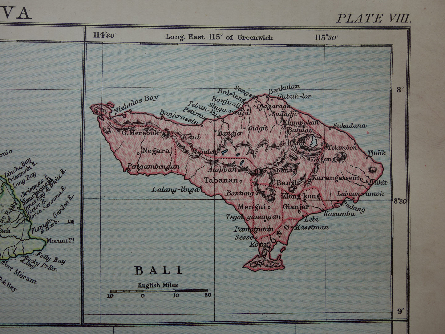 Oude landkaart van Jamaica Java en Bali originele antieke Engelse kaart uit 1880 vintage kaarten