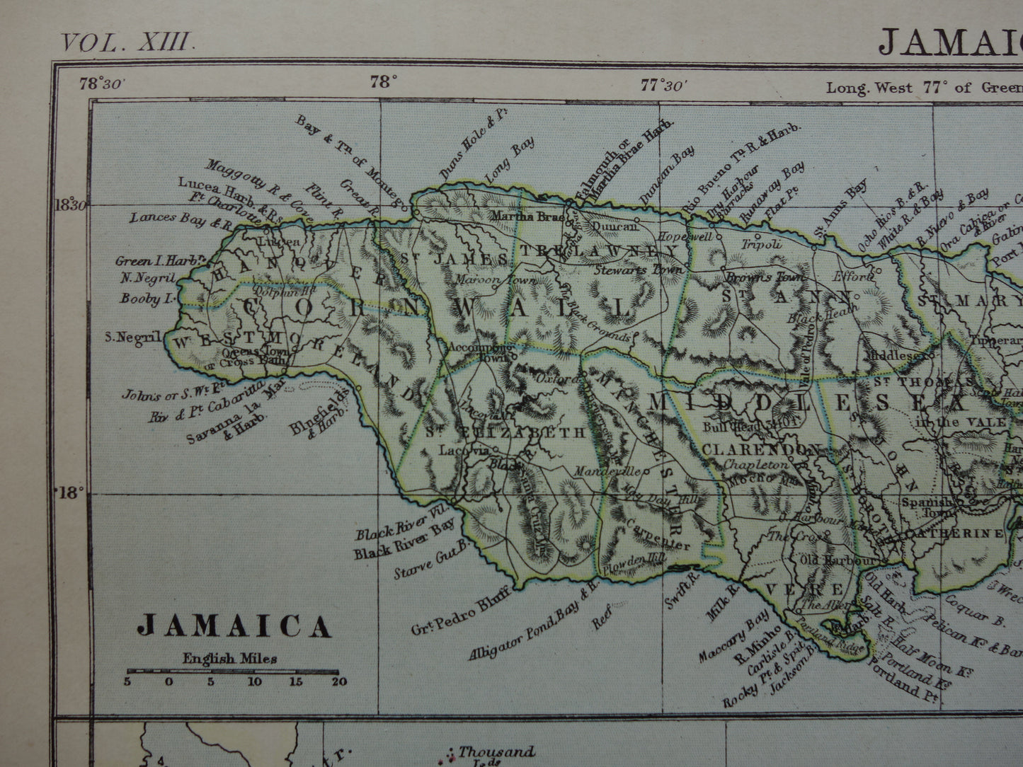 Oude landkaart van Jamaica Java en Bali originele antieke Engelse kaart uit 1880 vintage kaarten