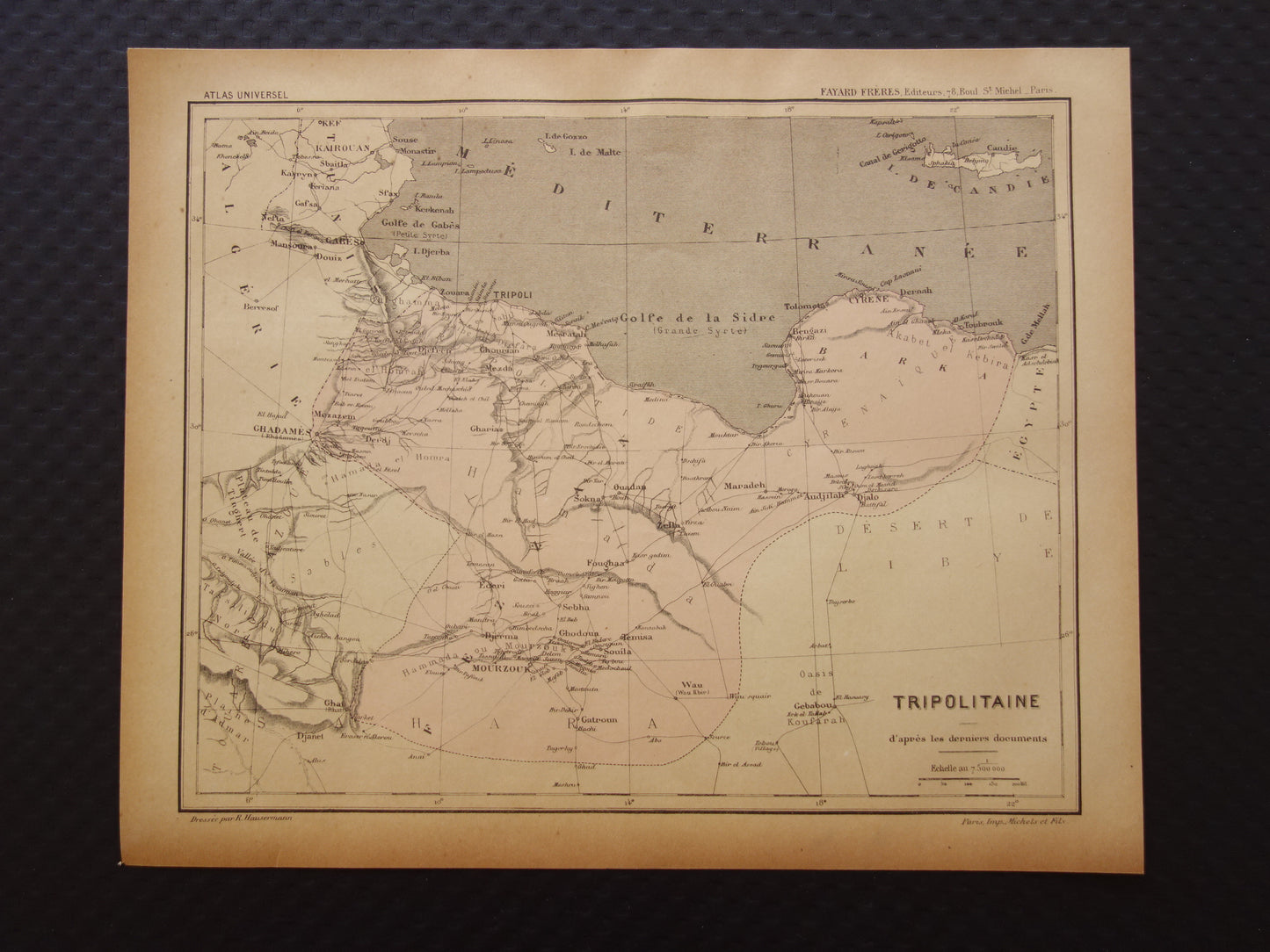 Libië oude kaart 1896 originele antieke Franse landkaart Tripoli