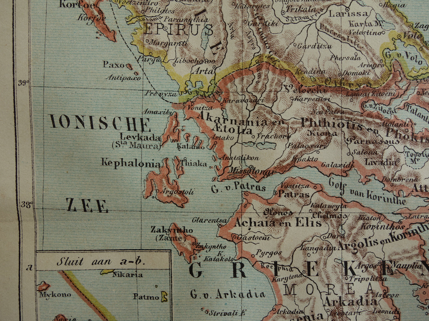 GRIEKENLAND oude landkaart originele antieke Kuyper kaart uit 1882 vintage kaarten Griekenland