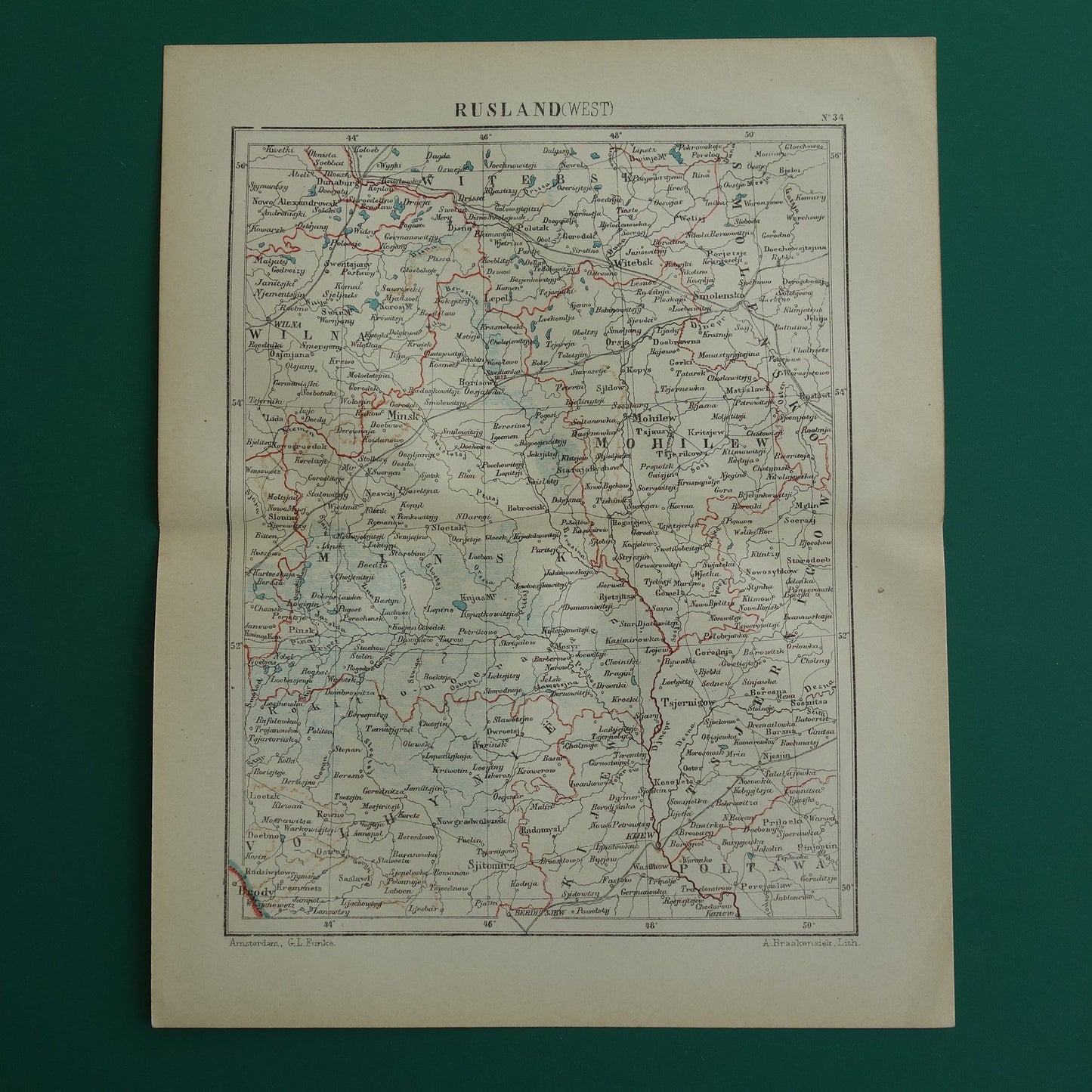 WIT-RUSLAND oude landkaart Rusland Oekraïne originele antieke Kuyper kaart uit 1882 vintage kaarten Minsk Kiev Smolensk