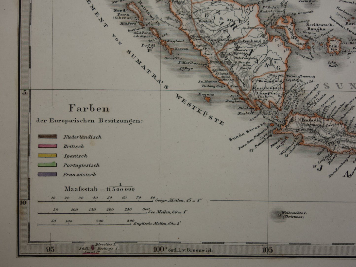 INDONESIË antieke kaart van Indonesië Filipijnen Zuidoost-Azië 1876 Mooie originele oude landkaart van Batavia Atjeh Java