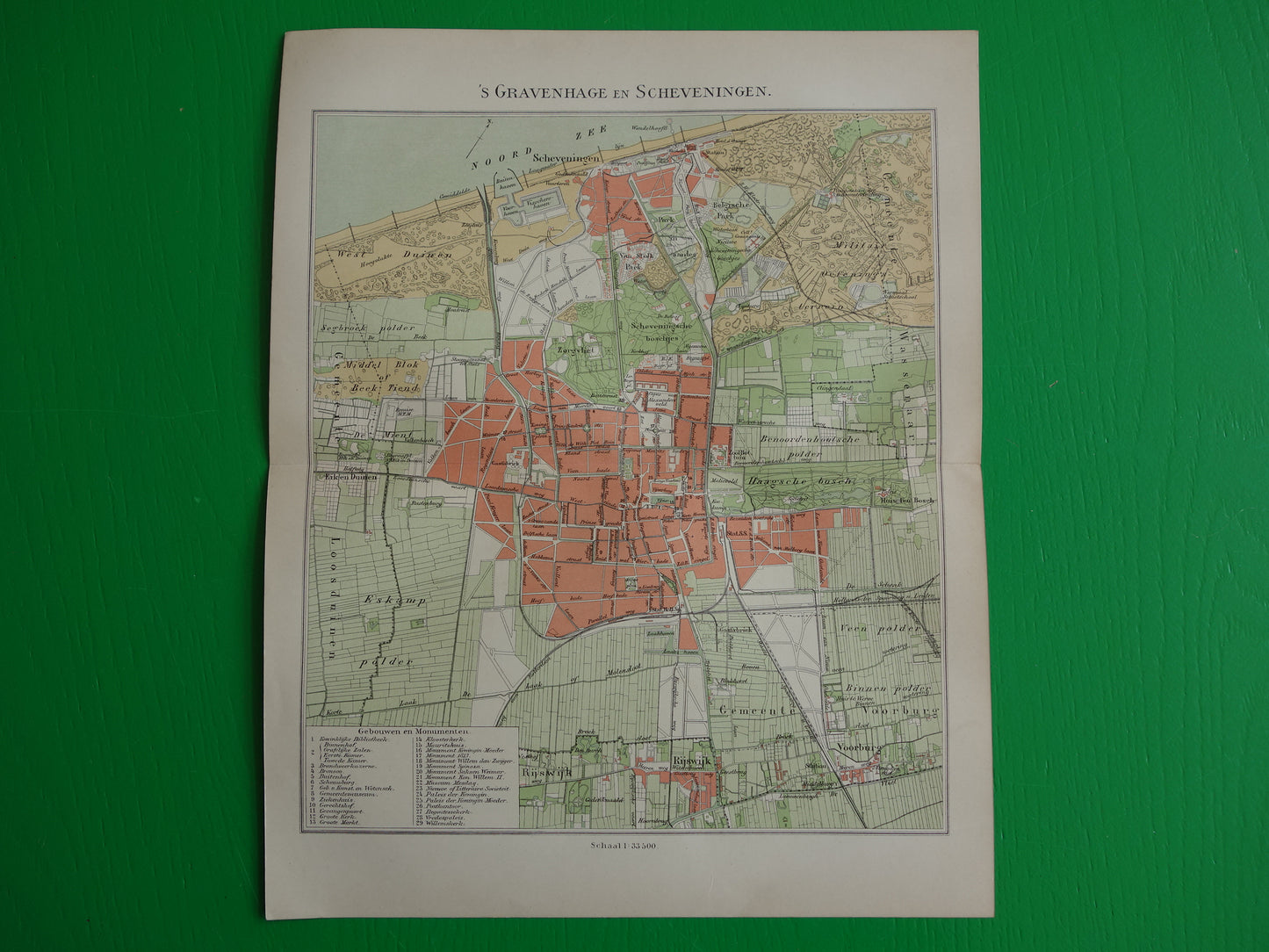 DEN HAAG oude kaart van 's Gravenhage en Scheveningen uit 1908 originele antieke plattegrond vintage landkaart