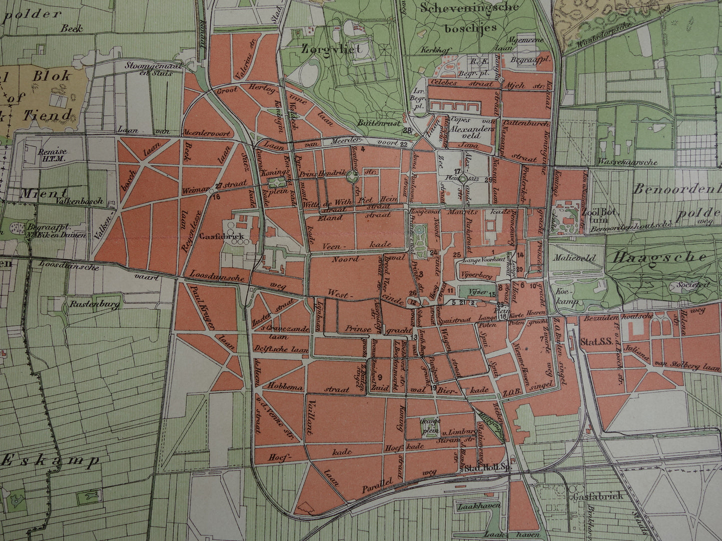 DEN HAAG oude kaart van 's Gravenhage en Scheveningen uit 1908 originele antieke plattegrond vintage landkaart