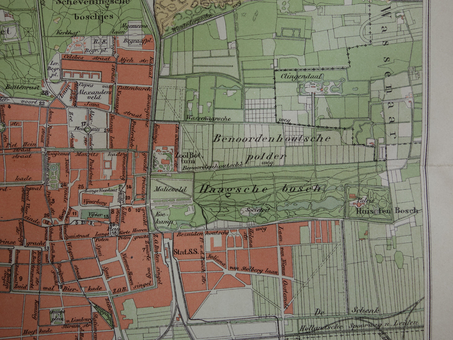 DEN HAAG oude kaart van 's Gravenhage en Scheveningen uit 1908 originele antieke plattegrond vintage landkaart
