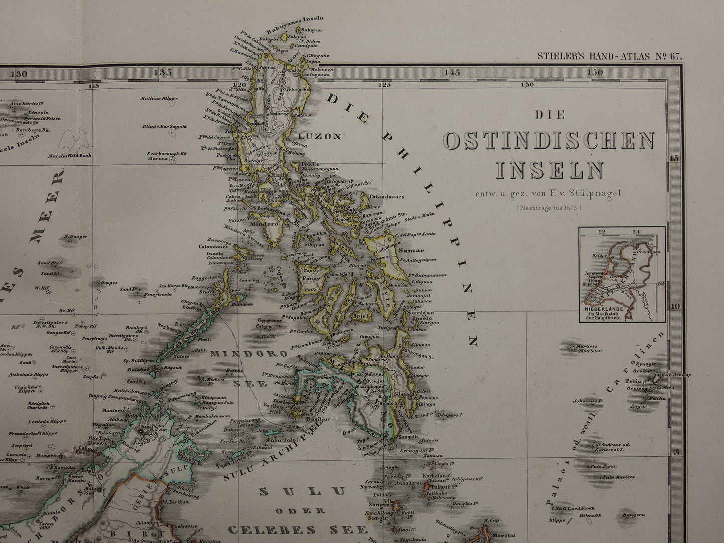 INDONESIË antieke kaart van Indonesië Filipijnen Zuidoost-Azië 1876 Mooie originele oude landkaart van Batavia Atjeh Java