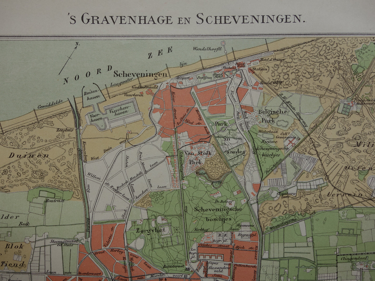 DEN HAAG oude kaart van 's Gravenhage en Scheveningen uit 1908 originele antieke plattegrond vintage landkaart