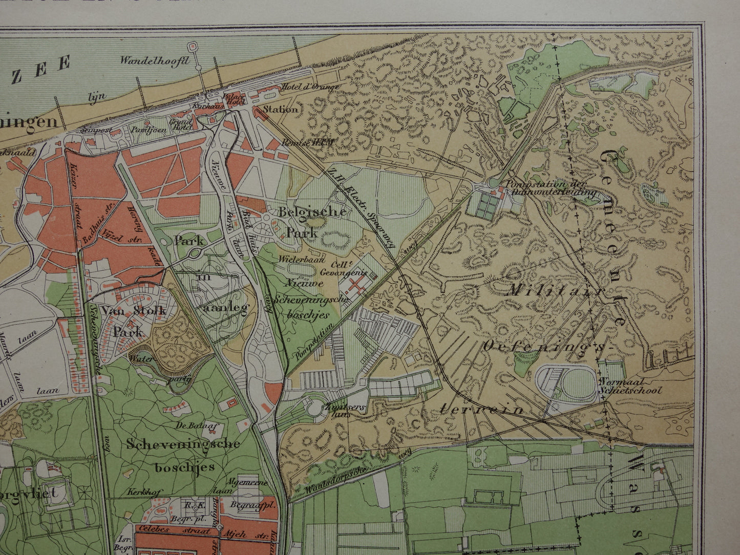 DEN HAAG oude kaart van 's Gravenhage en Scheveningen uit 1908 originele antieke plattegrond vintage landkaart
