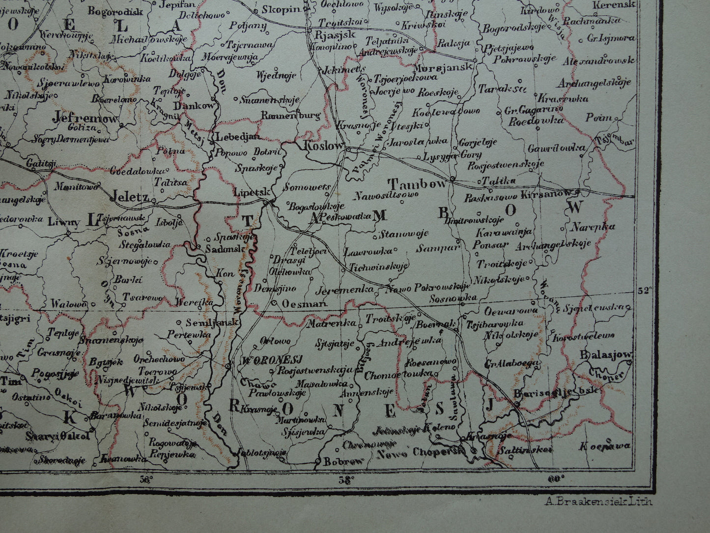 RUSLAND oude landkaart Rusland ten zuiden van Moskou originele antieke Kuyper kaart uit 1882 vintage Nederlandse kaarten