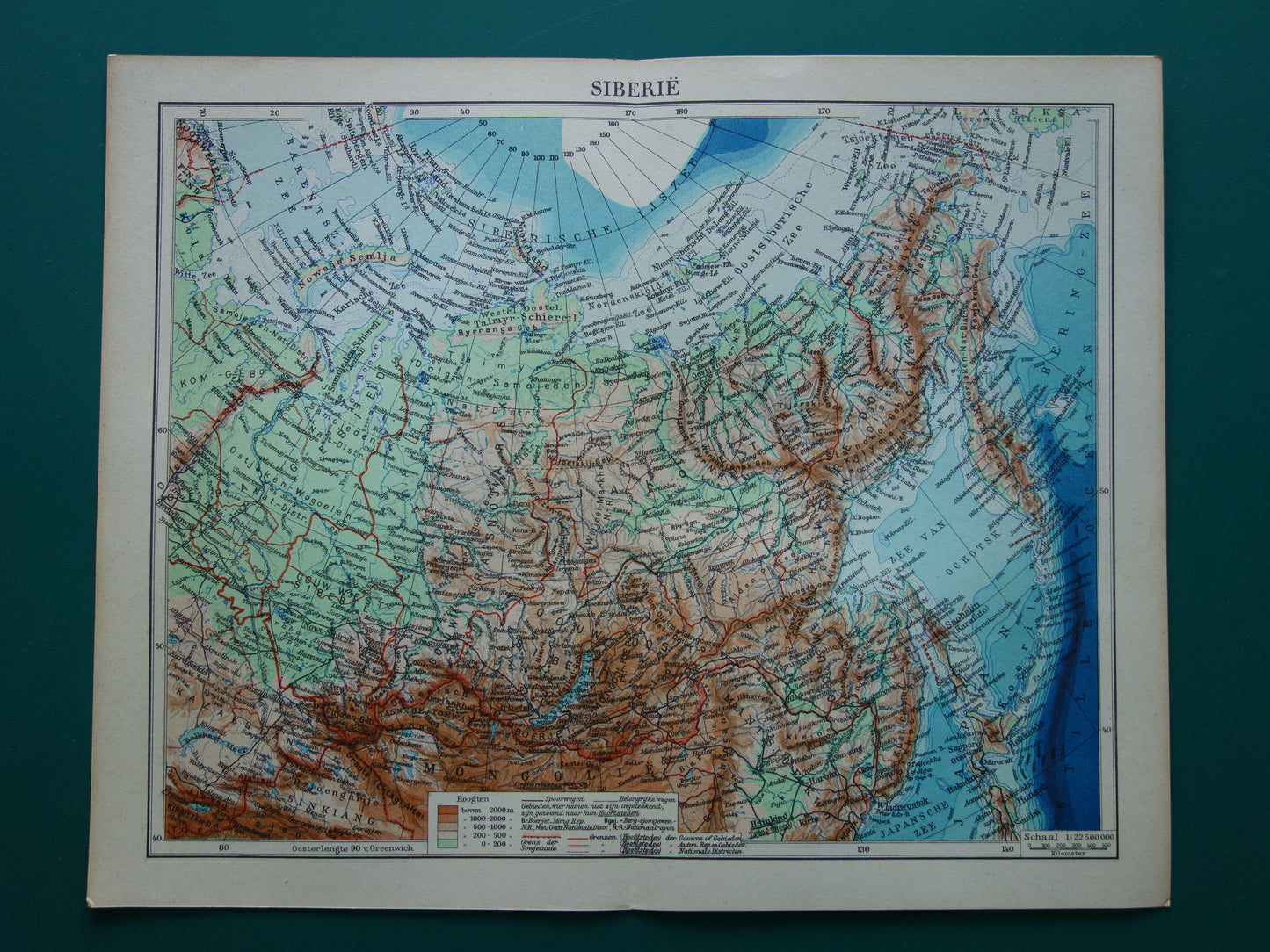 SIBERIE oude kaart van Siberië Nederlandse vintage landkaart uit 1937 Aziatisch Rusland