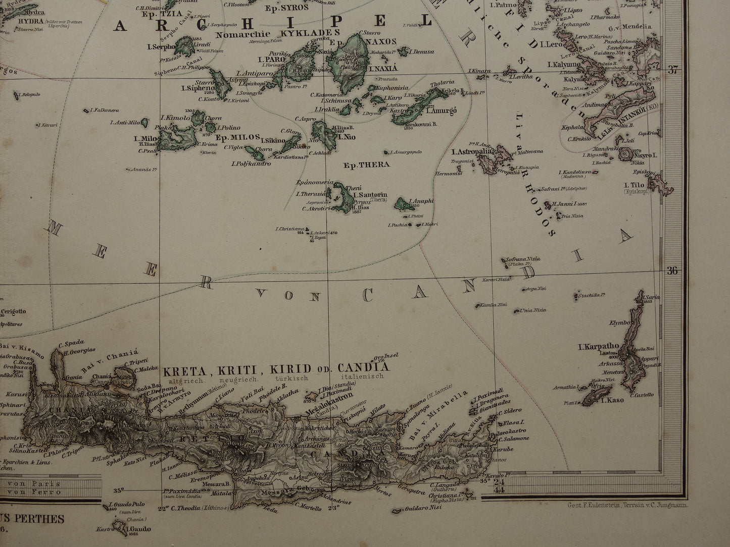 145+ jaar oude landkaart van Griekenland originele antieke kaart uit 1876 vintage kaarten Athene Piraeus