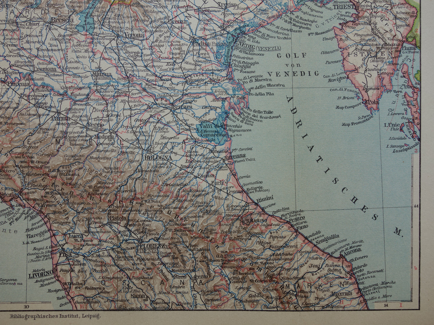 Oude landkaart van Noord-ITALIË uit 1928 originele vintage kaart Florence Venetië Milaan historische kaarten