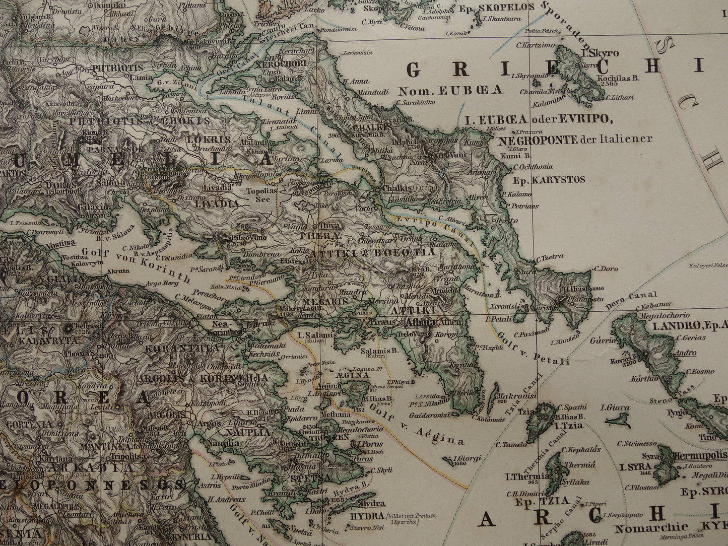 145+ jaar oude landkaart van Griekenland originele antieke kaart uit 1876 vintage kaarten Athene Piraeus