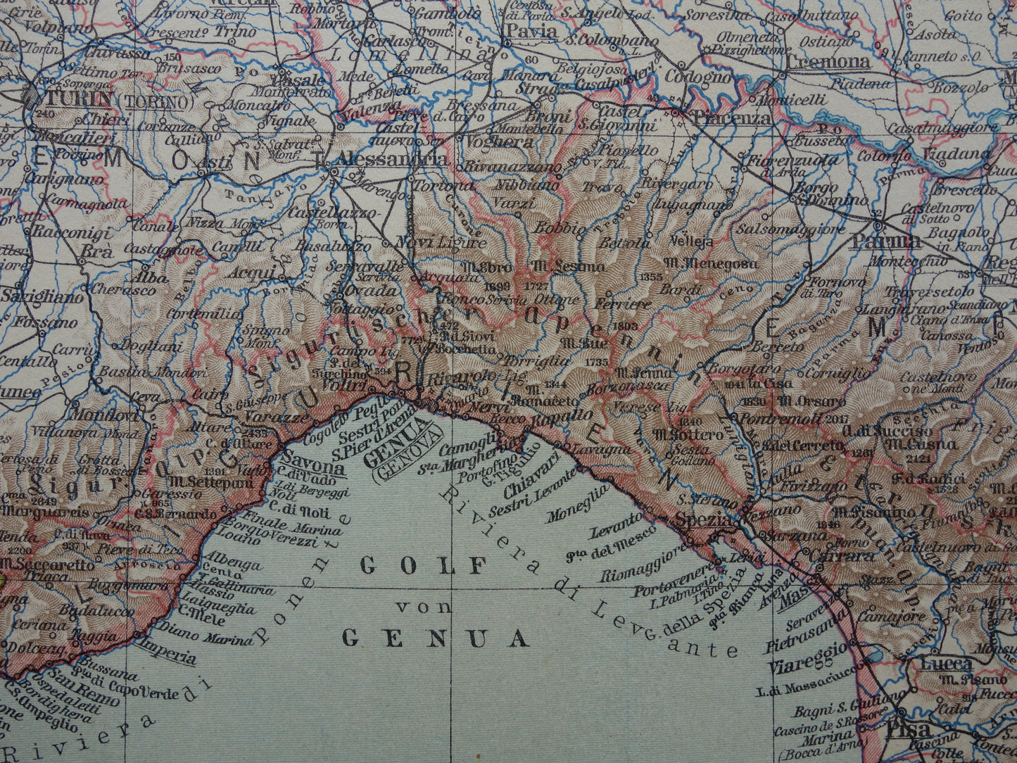 Oude landkaart van Noord-ITALIË uit 1928 originele vintage kaart Florence Venetië Milaan historische kaarten