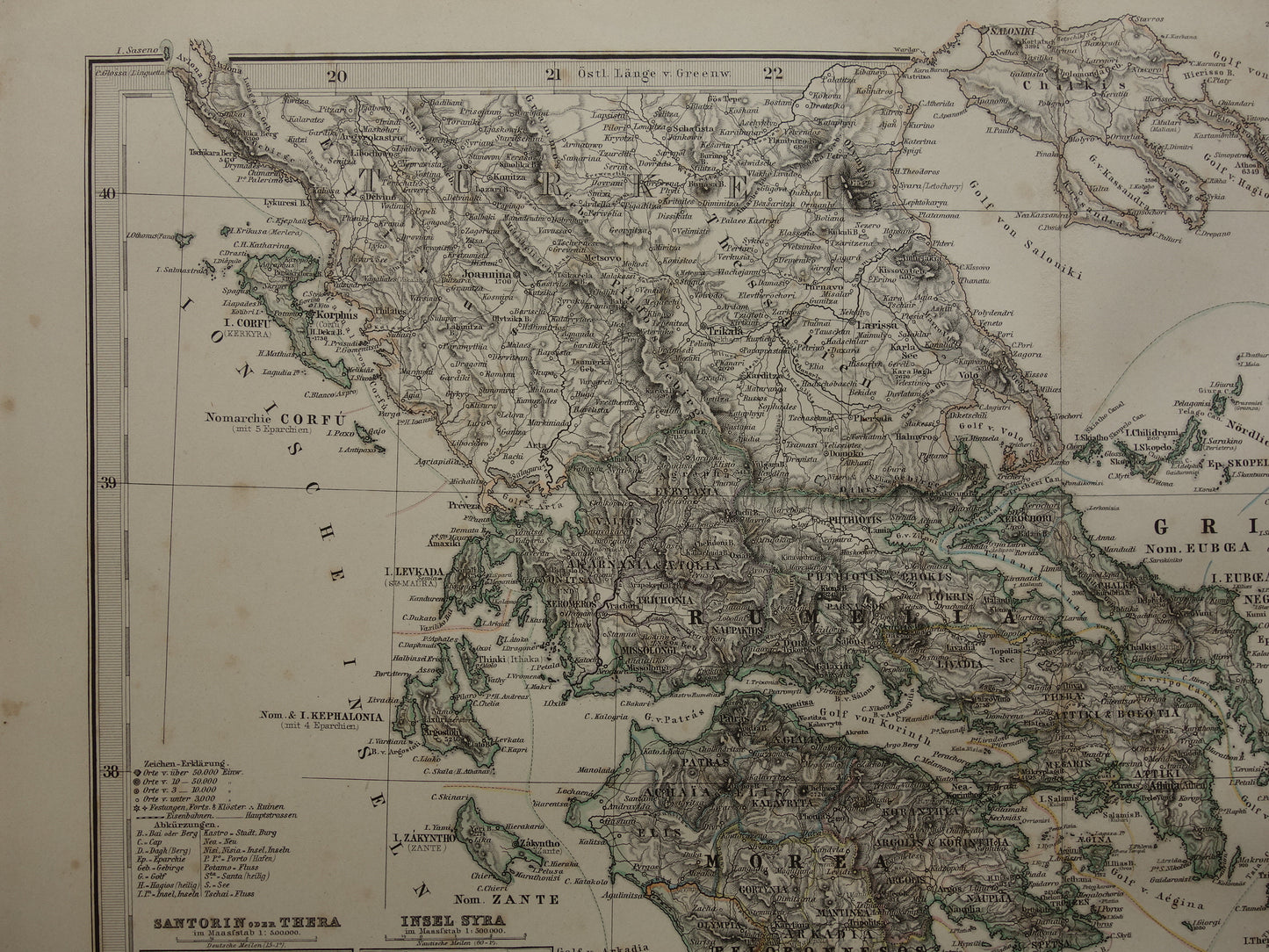 145+ jaar oude landkaart van Griekenland originele antieke kaart uit 1876 vintage kaarten Athene Piraeus