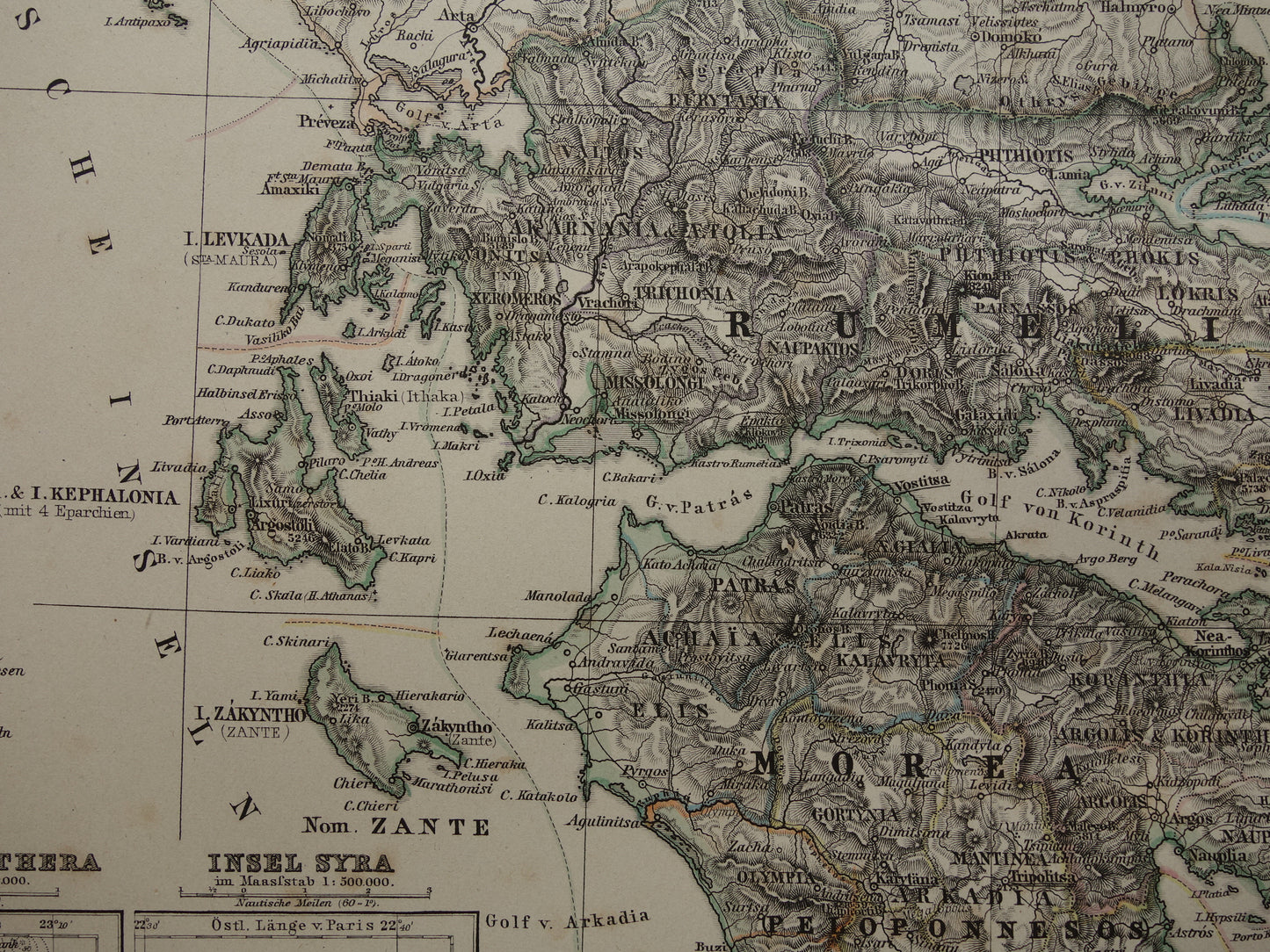 145+ jaar oude landkaart van Griekenland originele antieke kaart uit 1876 vintage kaarten Athene Piraeus