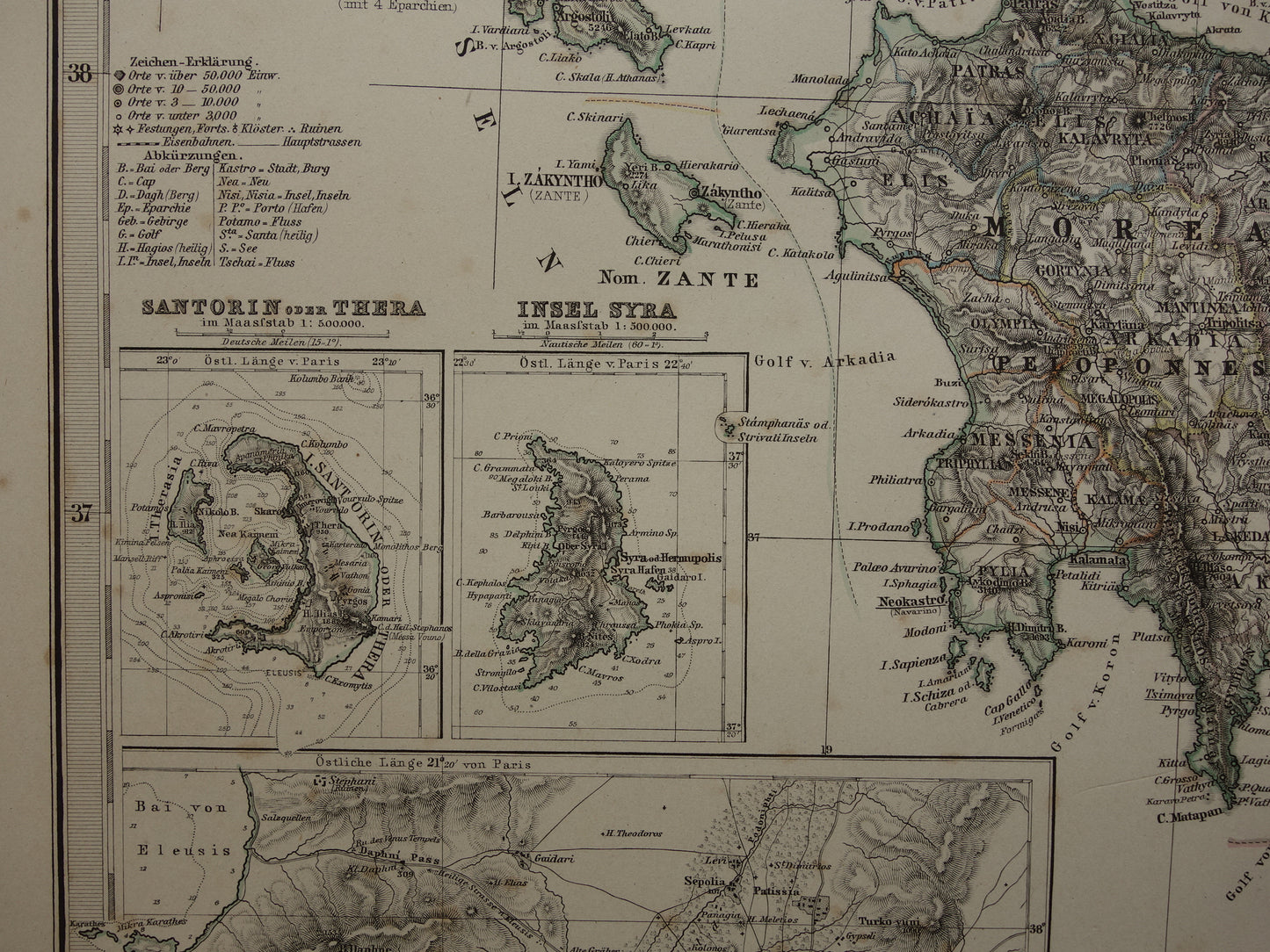 145+ jaar oude landkaart van Griekenland originele antieke kaart uit 1876 vintage kaarten Athene Piraeus