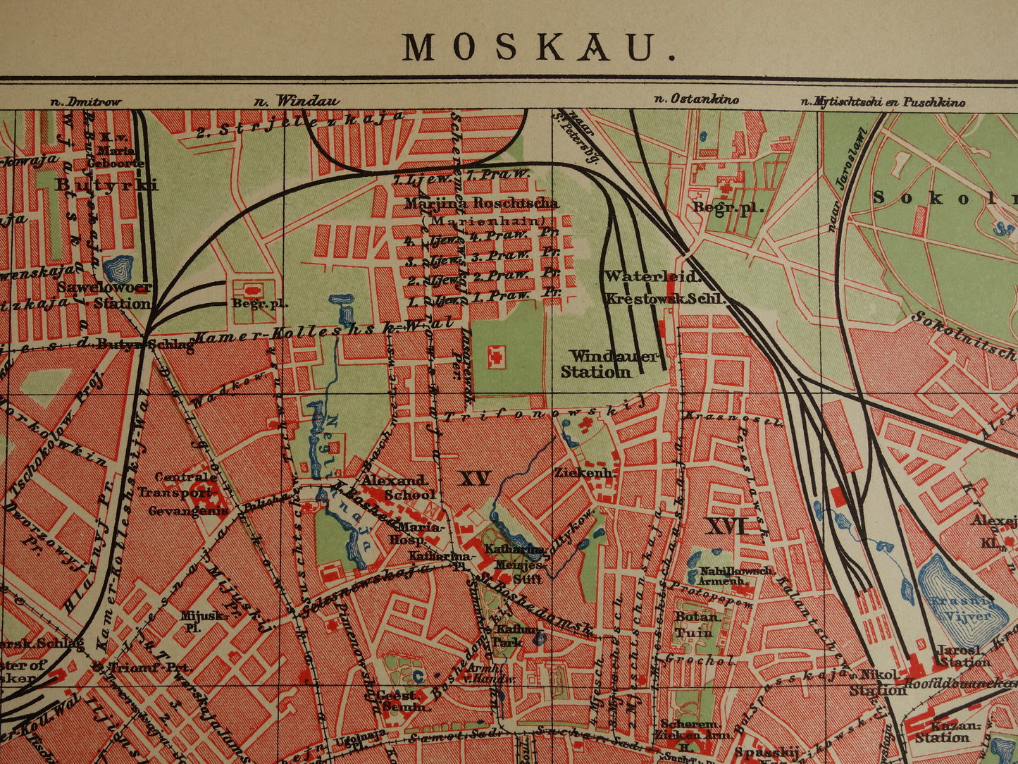 MOSKOU Oude kaart van Moskou uit 1910 originele Nederlandse antieke plattegrond