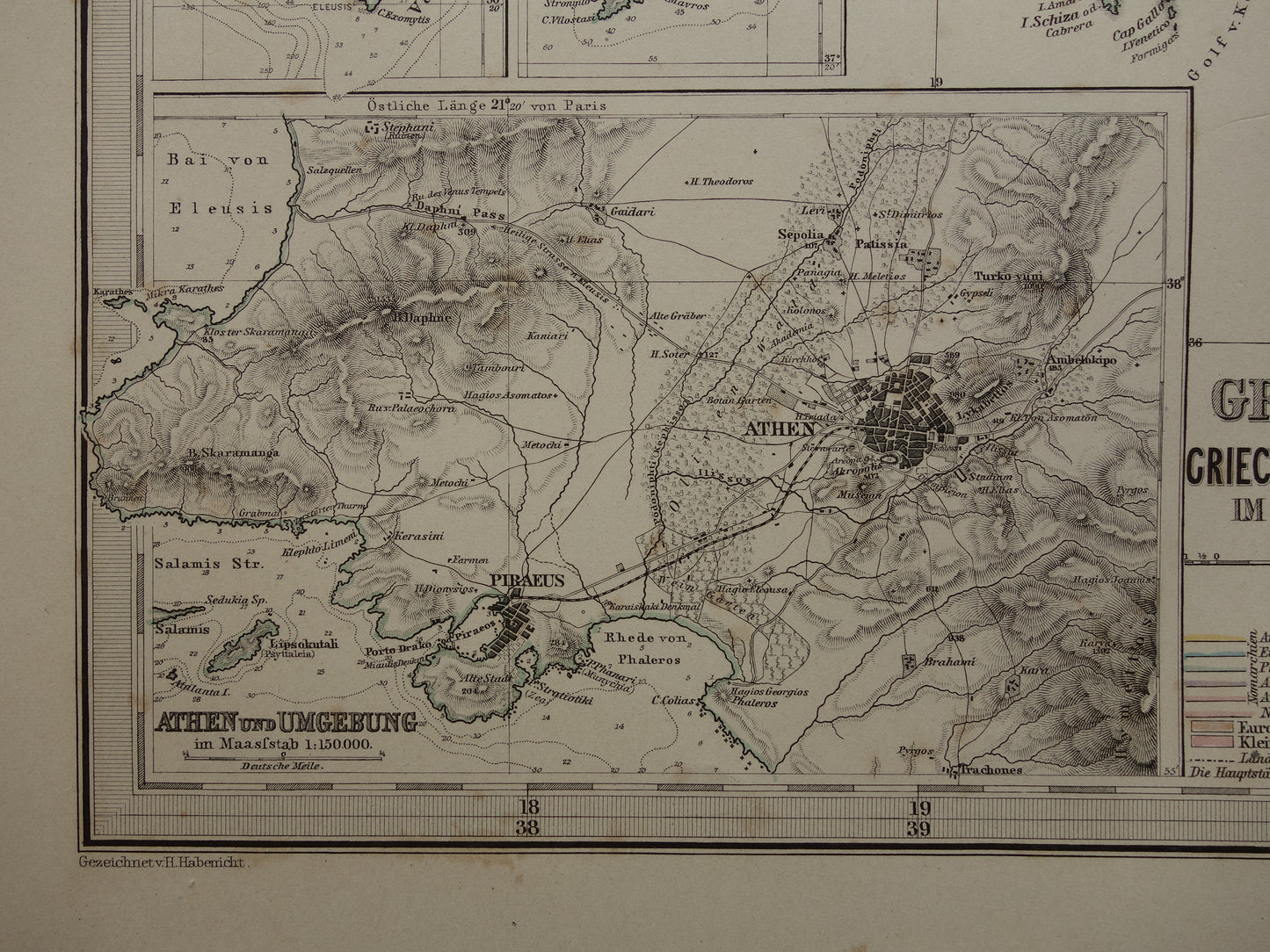 145+ jaar oude landkaart van Griekenland originele antieke kaart uit 1876 vintage kaarten Athene Piraeus