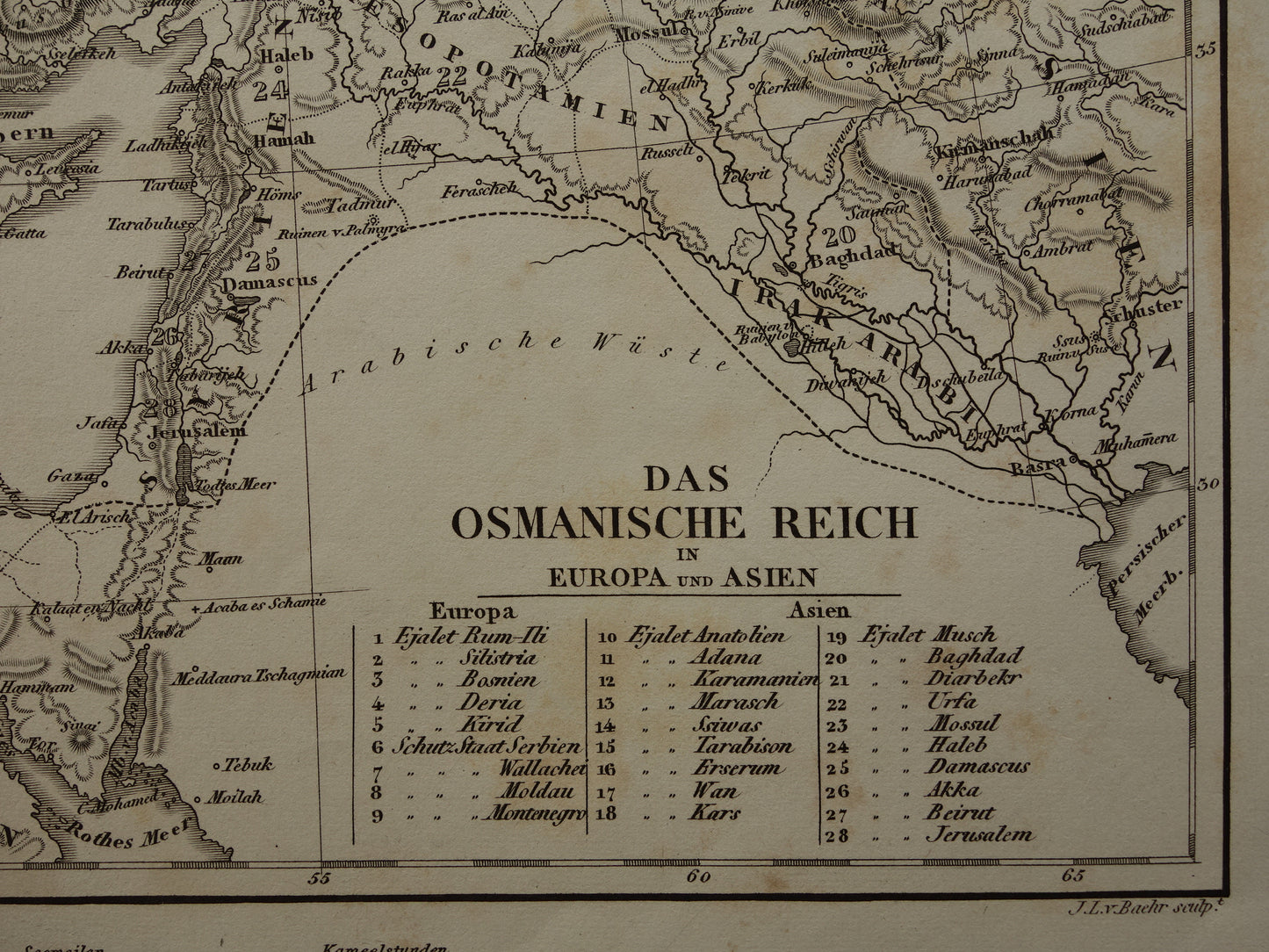 OSMAANSE RIJK Oude landkaart van Turkije uit 1849 historische kaart Ottomaanse Rijk z/w