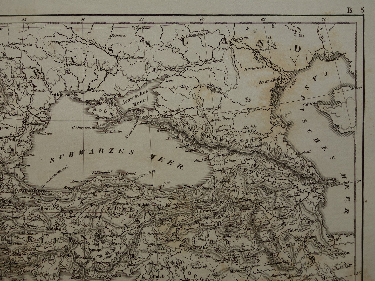 OSMAANSE RIJK Oude landkaart van Turkije uit 1849 historische kaart Ottomaanse Rijk z/w