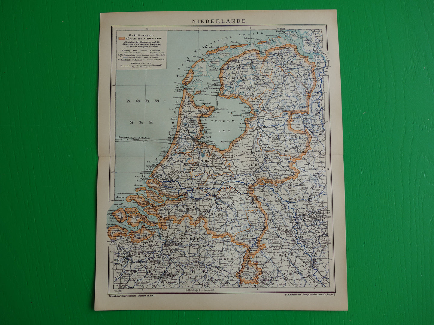 NEDERLAND oude gedetailleerde kaart van Nederland uit 1905 originele vintage landkaart