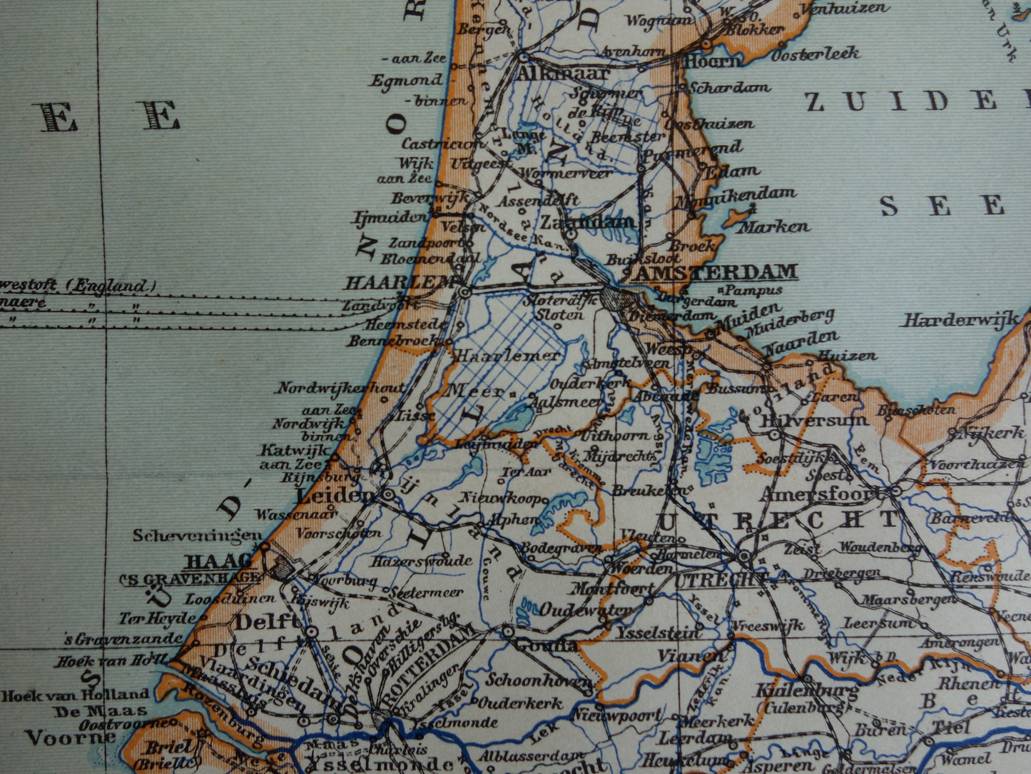 NEDERLAND oude gedetailleerde kaart van Nederland uit 1905 originele vintage landkaart
