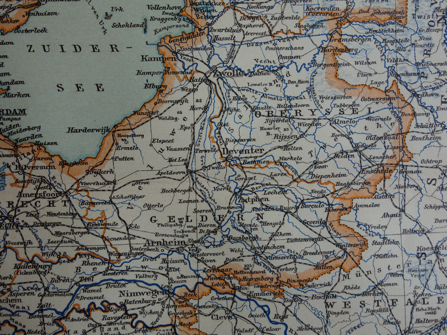 NEDERLAND oude gedetailleerde kaart van Nederland uit 1905 originele vintage landkaart