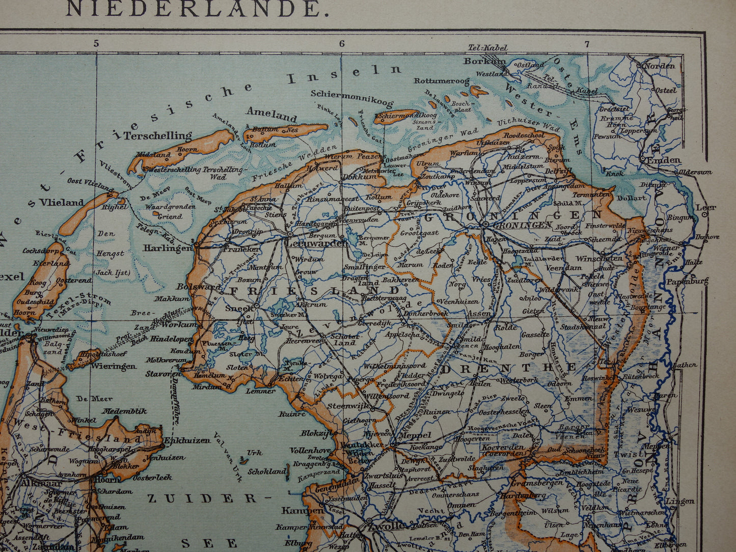 NEDERLAND oude gedetailleerde kaart van Nederland uit 1905 originele vintage landkaart