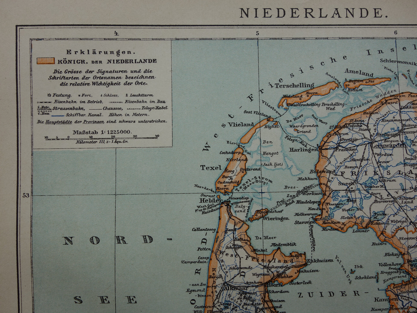 NEDERLAND oude gedetailleerde kaart van Nederland uit 1905 originele vintage landkaart