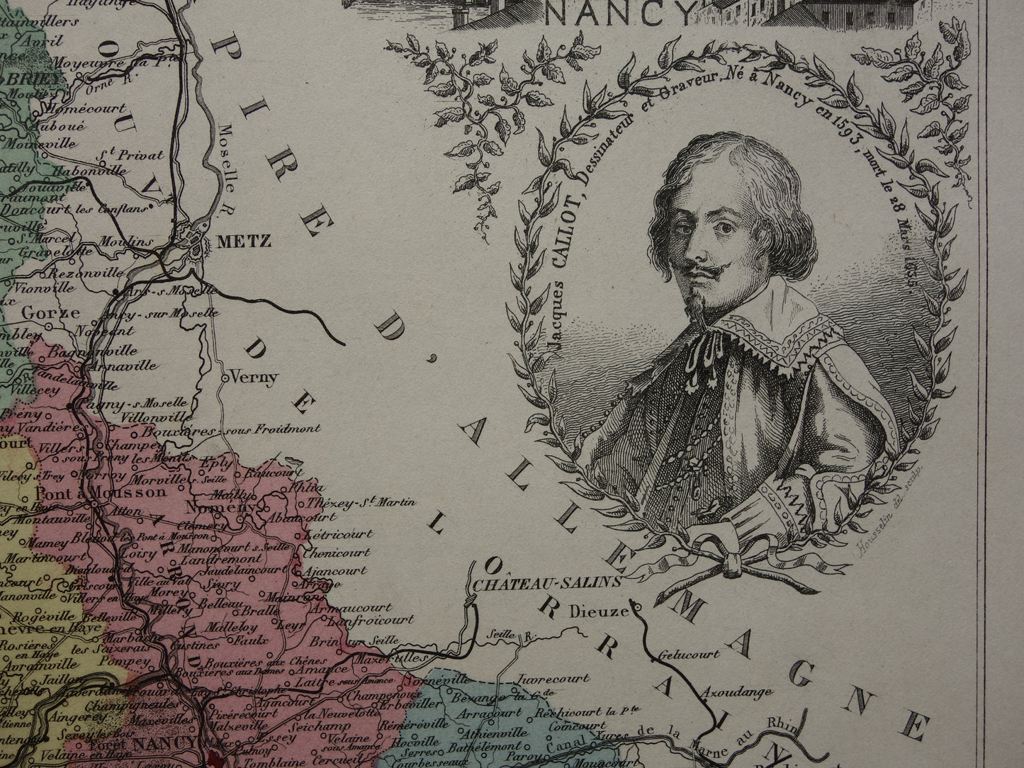 Meurthe-et-Moselle Oude Kaart van departement in Frankrijk uit 1874 originele antieke handgekleurde landkaart Nancy