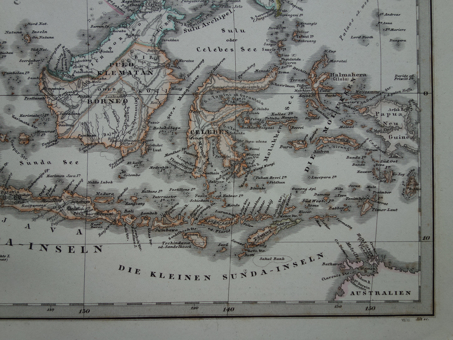 INDONESIË oude kaart van zuidoost Azië in 1876 originele antieke landkaart India Filipijnen Thailand Vietnam vintage poster