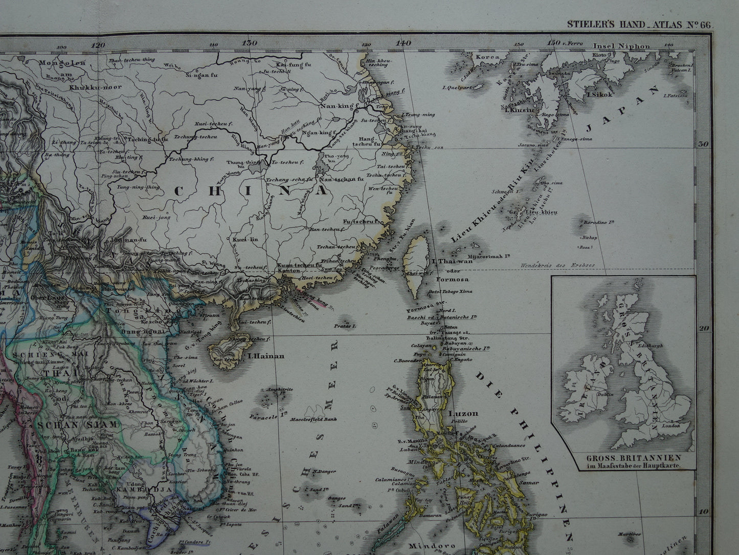 INDONESIË oude kaart van zuidoost Azië in 1876 originele antieke landkaart India Filipijnen Thailand Vietnam vintage poster