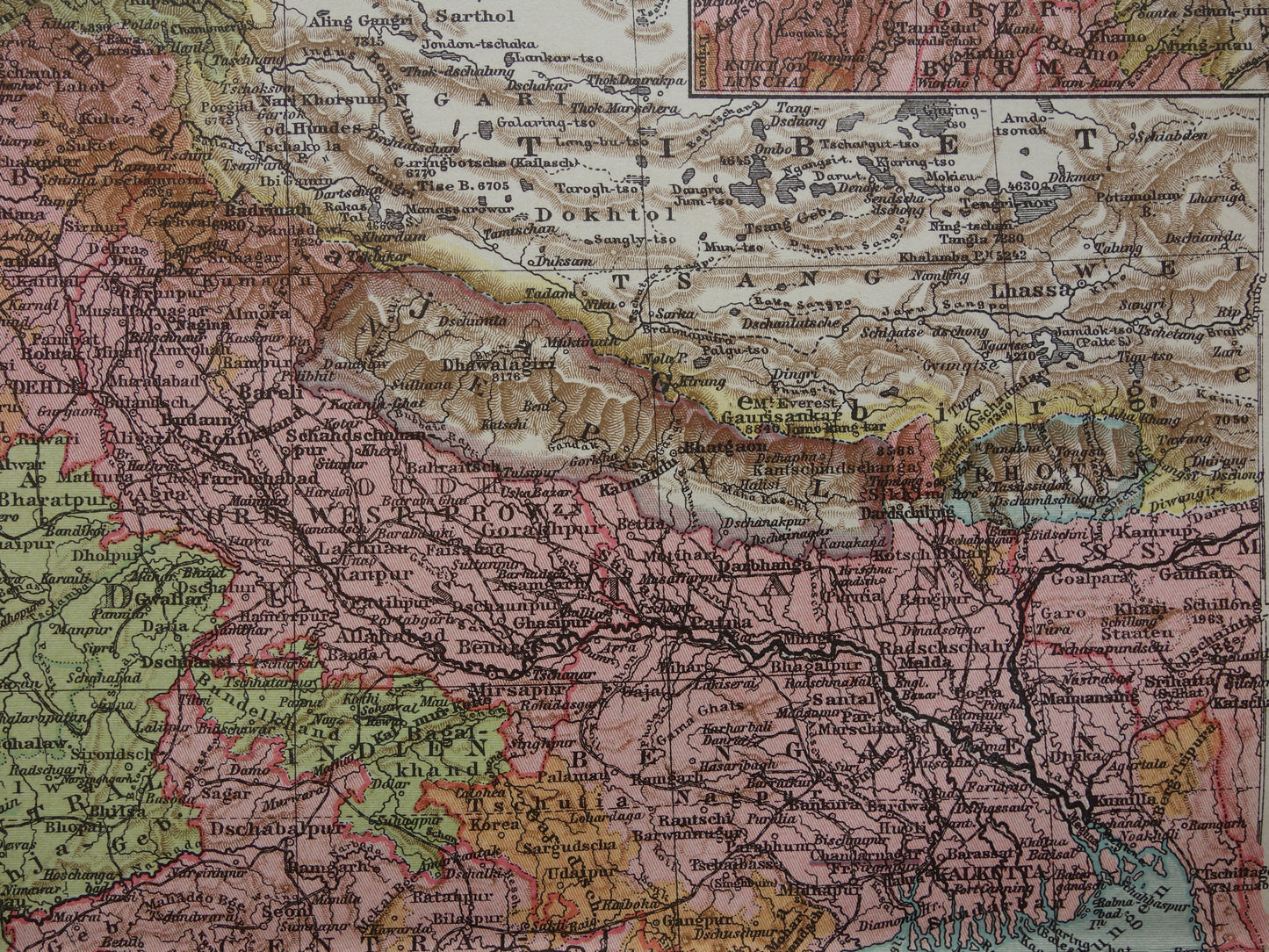 INDIA oude gedetailleerde kaart van India uit 1905 originele vintage landkaart