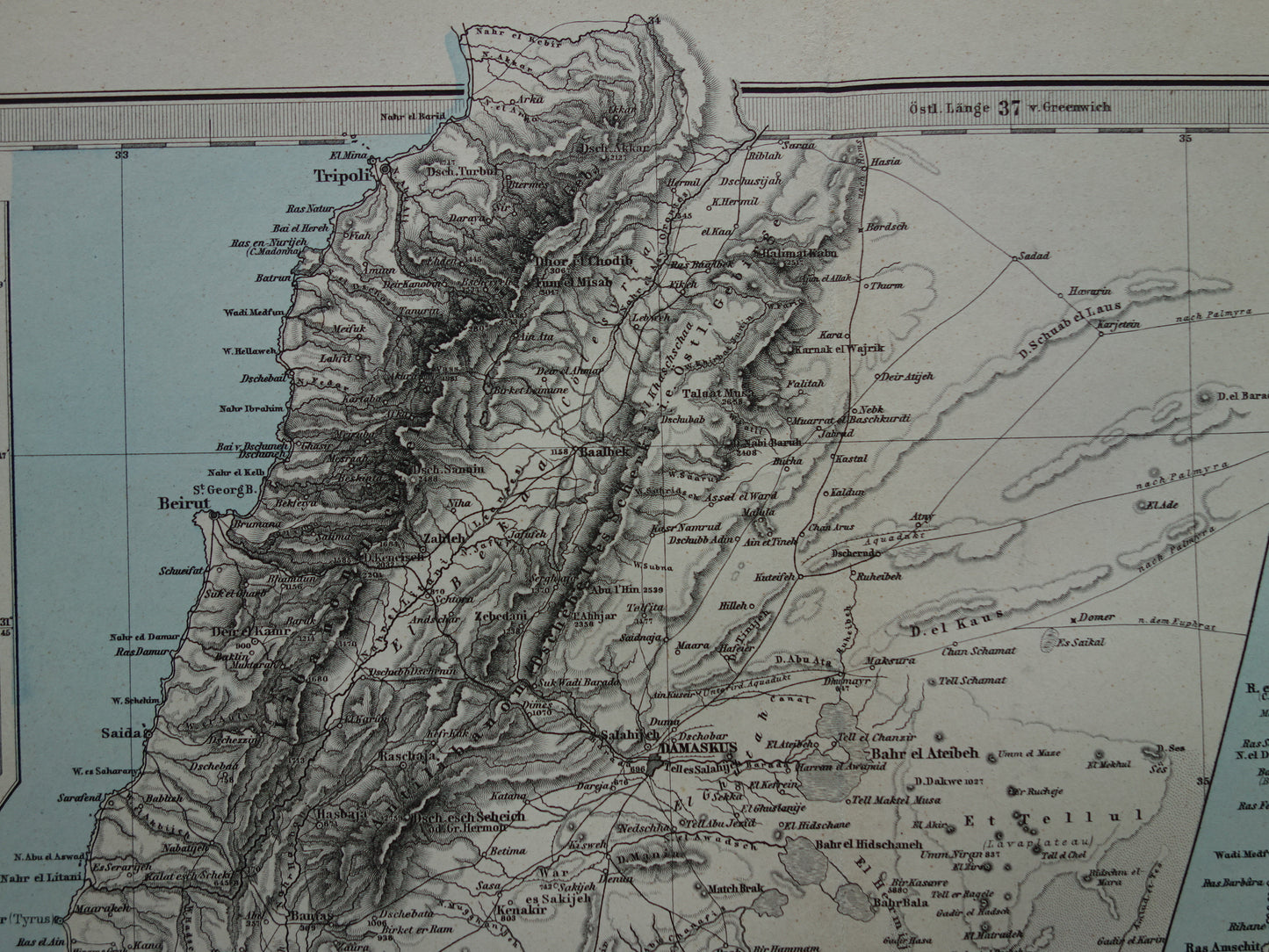 Oude kaart van Israël Libanon Palestina Syrië uit 1886 originele antieke landkaart Jeruzalem Damascus