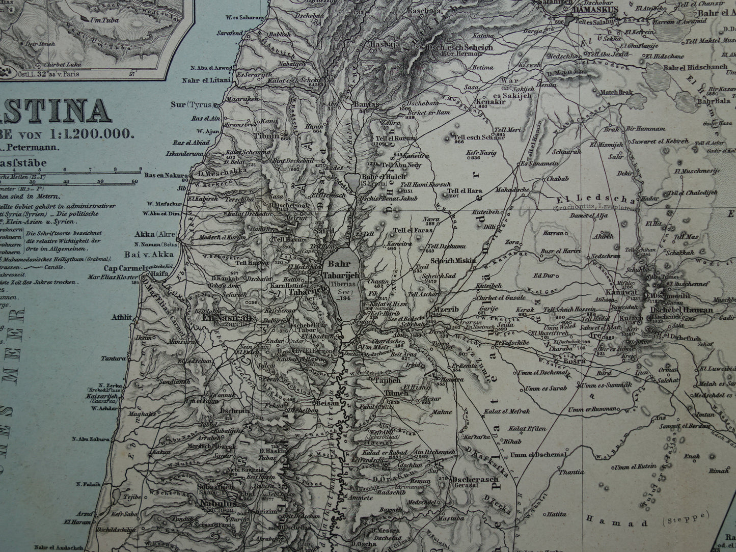 Oude kaart van Israël Libanon Palestina Syrië uit 1886 originele antieke landkaart Jeruzalem Damascus