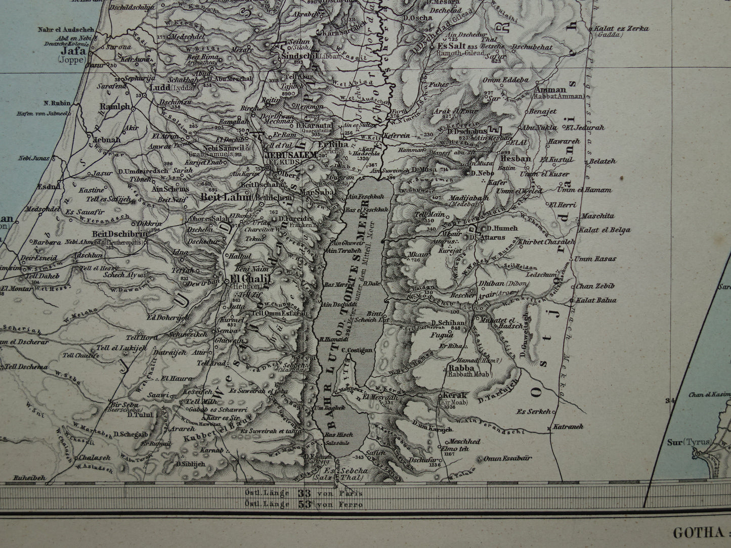 Oude kaart van Israël Libanon Palestina Syrië uit 1886 originele antieke landkaart Jeruzalem Damascus