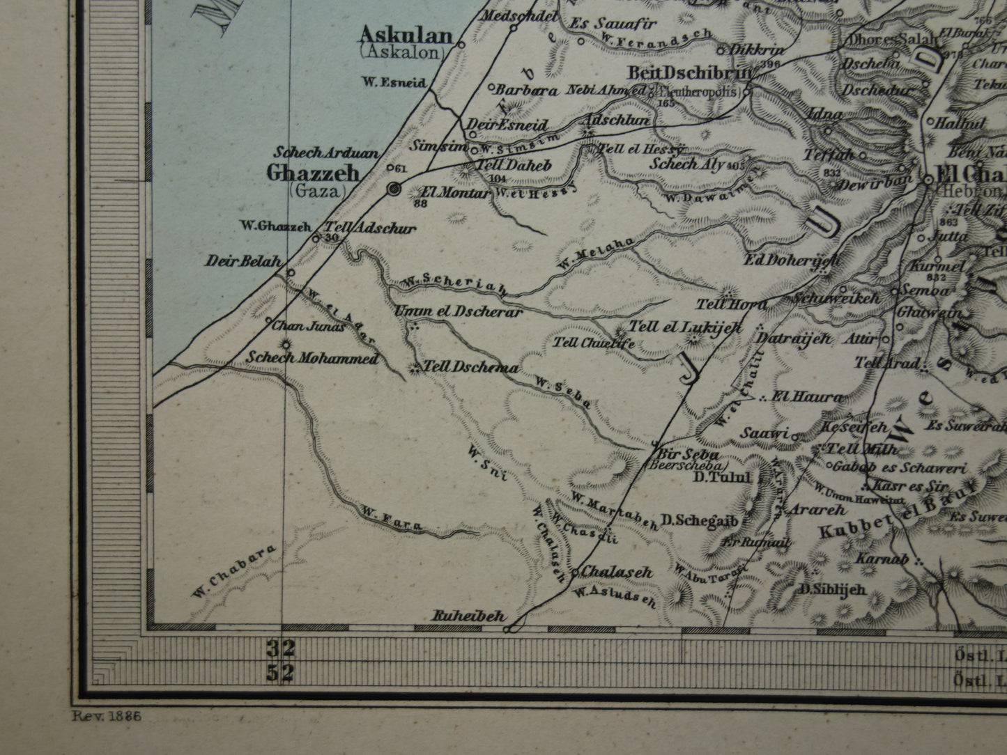 Oude kaart van Israël Libanon Palestina Syrië uit 1886 originele antieke landkaart Jeruzalem Damascus
