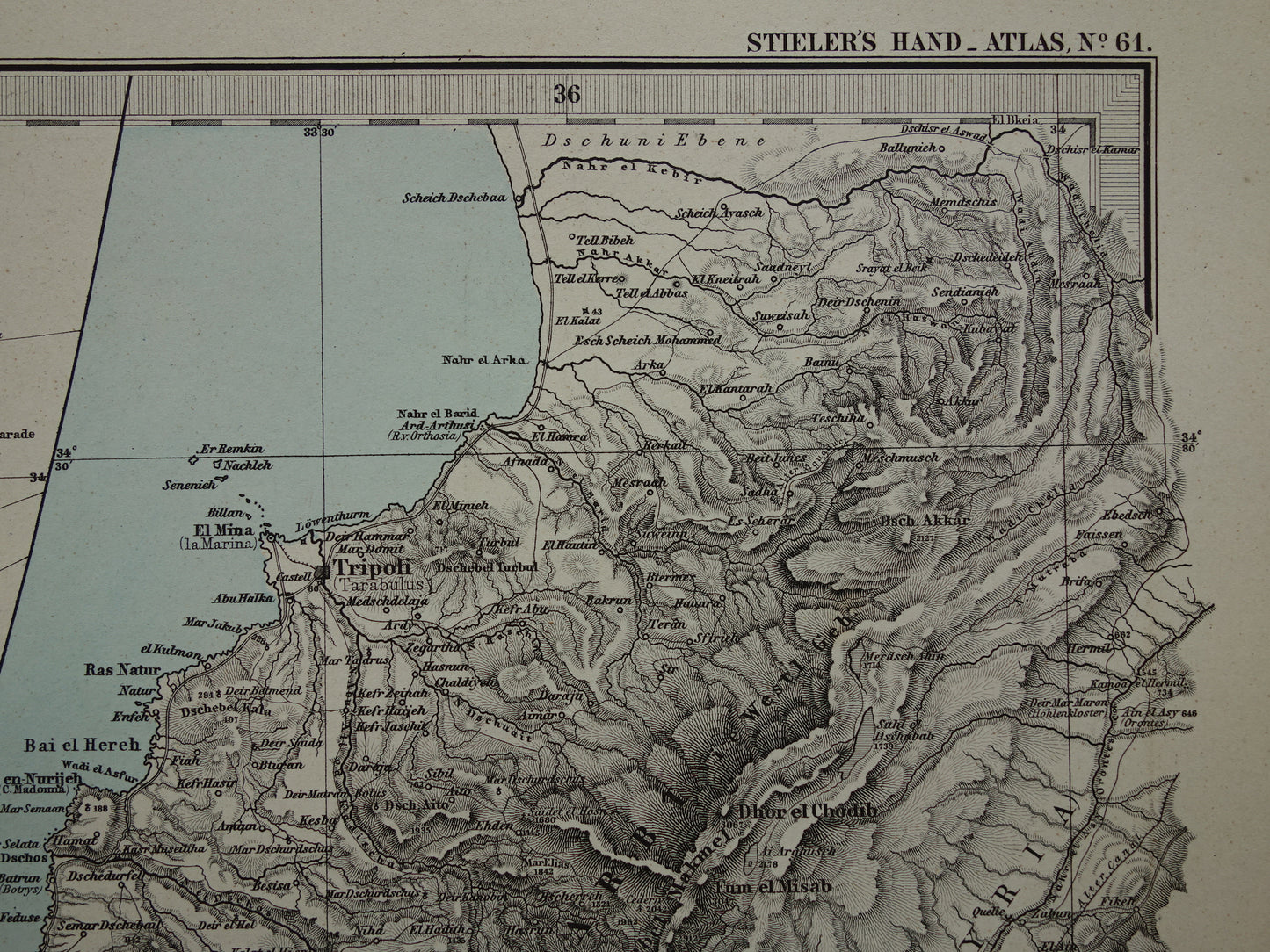 Oude kaart van Israël Libanon Palestina Syrië uit 1886 originele antieke landkaart Jeruzalem Damascus