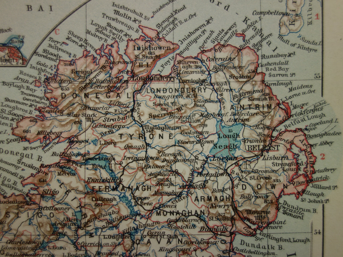 IRLAND alte Karte von Irland 1913 originale antike deutsche Landkarte von Dublin Killarney