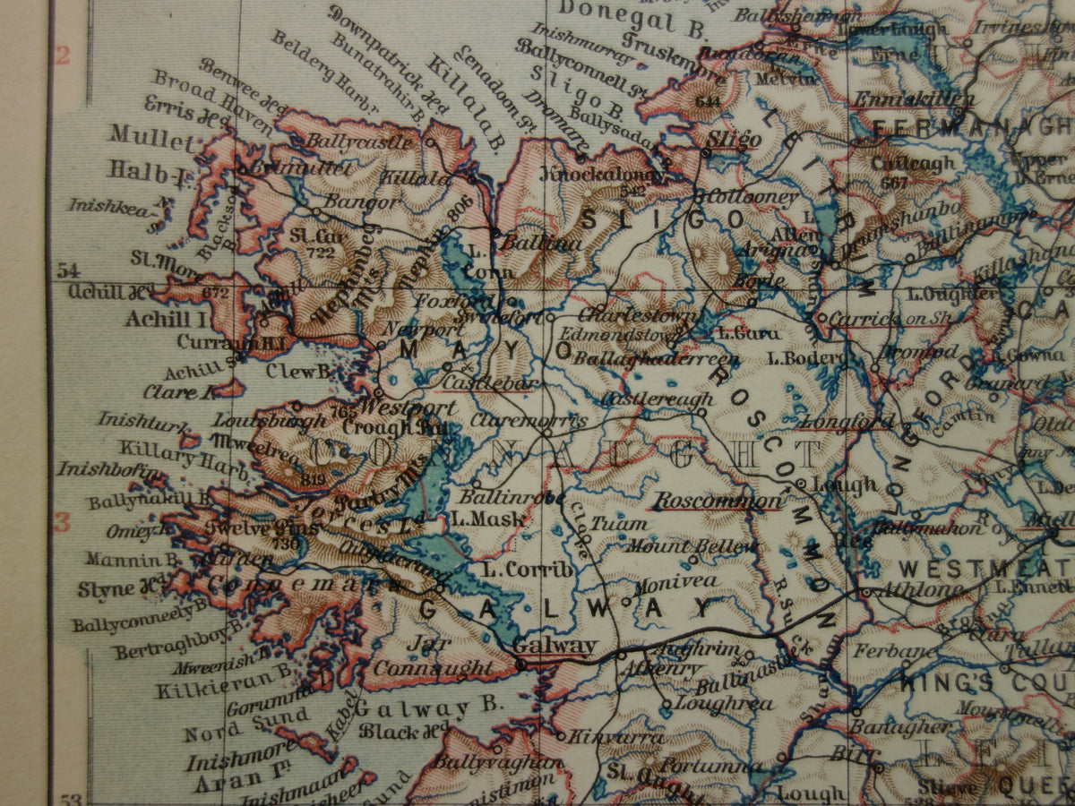 IRLAND alte Karte von Irland 1913 originale antike deutsche Landkarte von Dublin Killarney