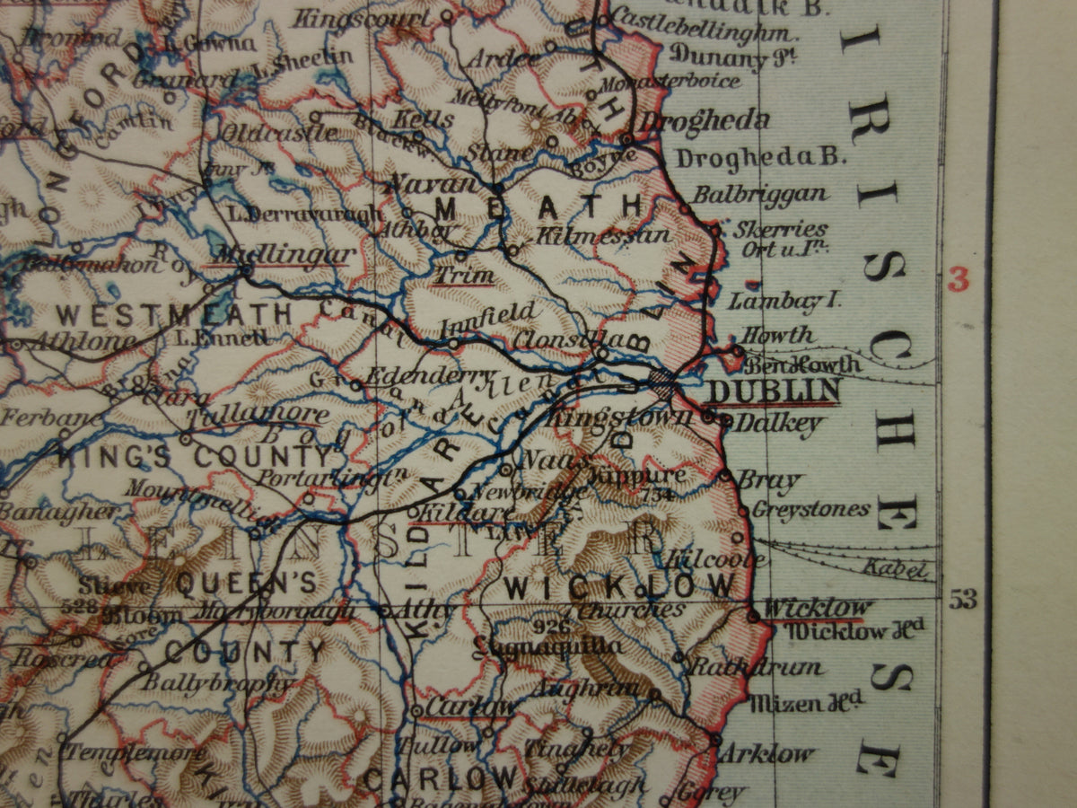 IRLAND alte Karte von Irland 1913 originale antike deutsche Landkarte von Dublin Killarney