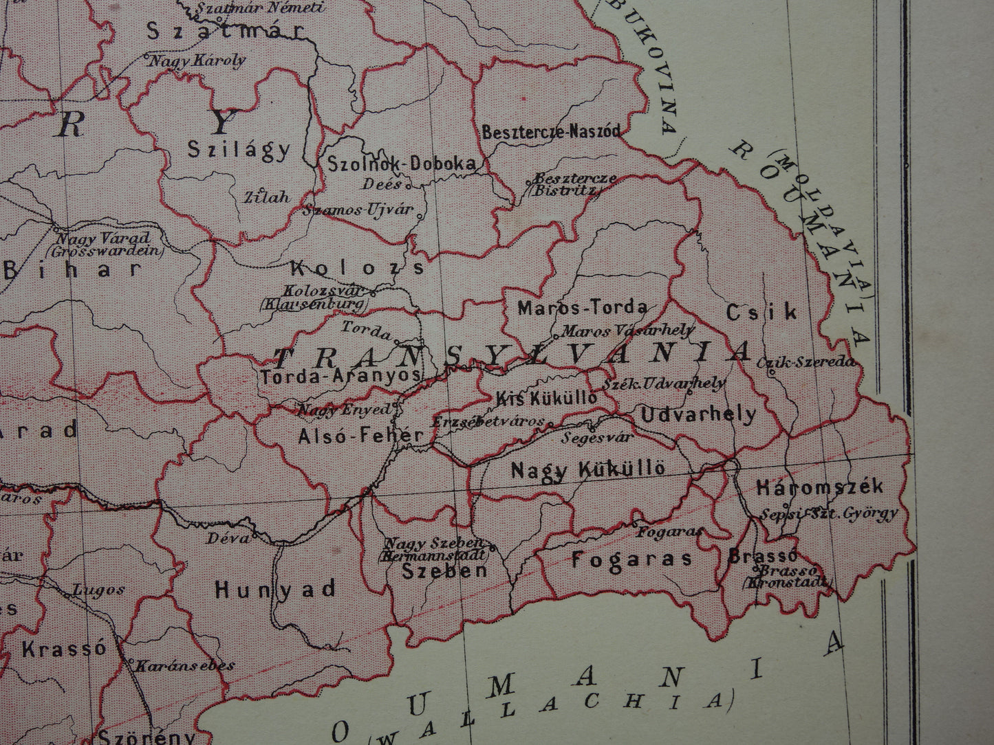 Hongarije oude kaart van Hongarije uit 1881 originele antieke Engelse landkaart