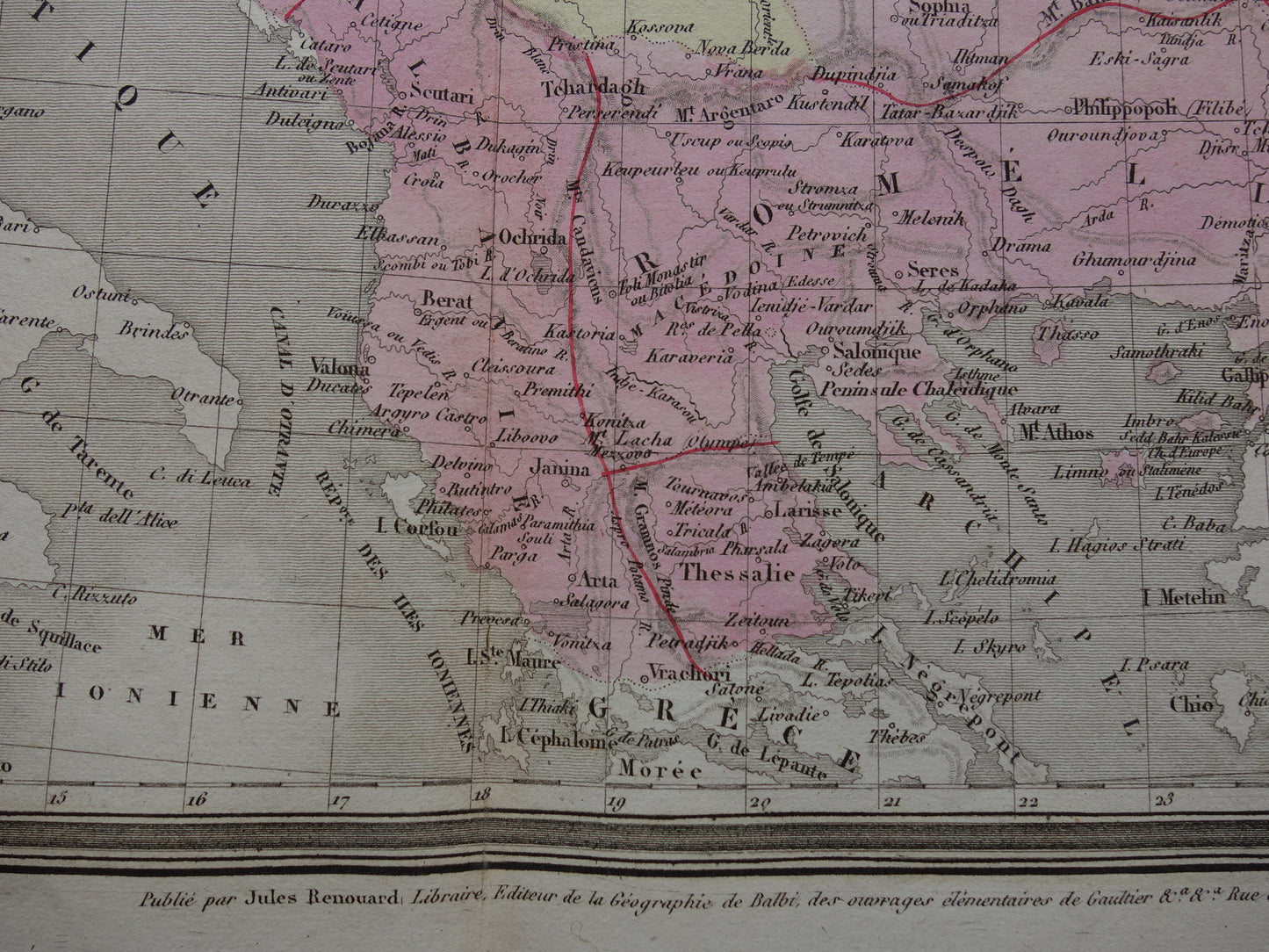 Antieke landkaart van de Balkan uit 1838 originele oude kaart Europees Turkije Bosnië Servië Roemenië Bulgarije Walachije