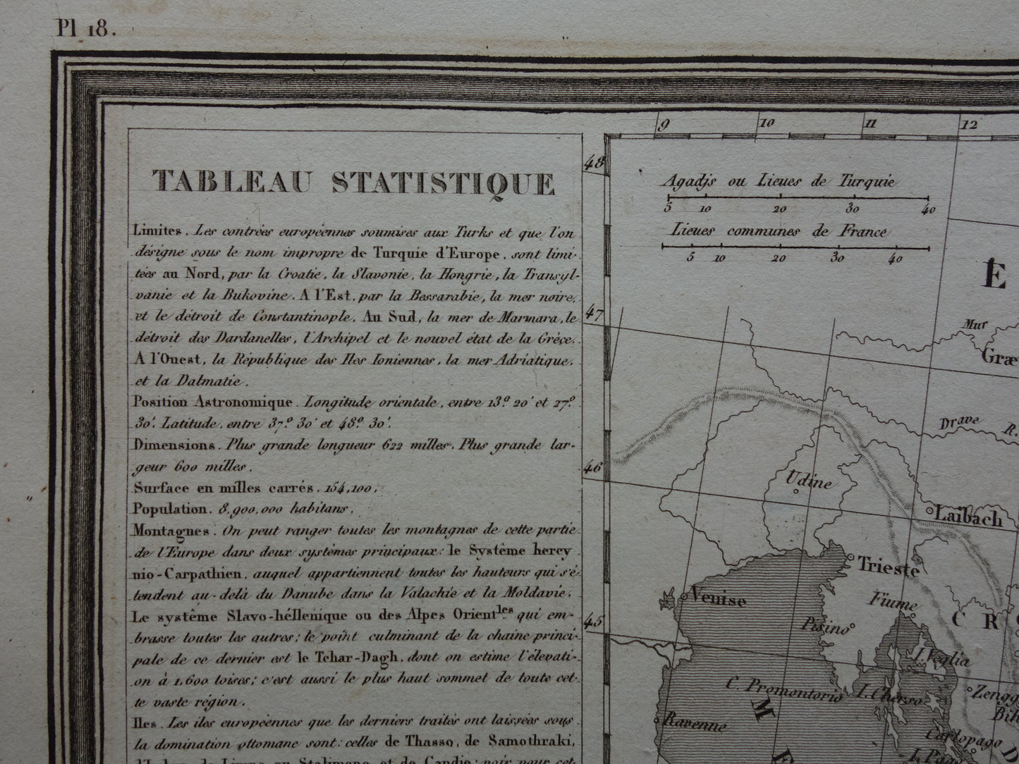 Antieke landkaart van de Balkan uit 1838 originele oude kaart Europees Turkije Bosnië Servië Roemenië Bulgarije Walachije