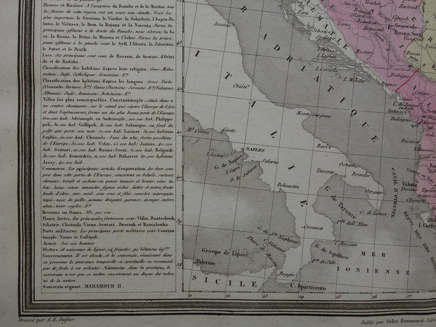 Antieke landkaart van de Balkan uit 1838 originele oude kaart Europees Turkije Bosnië Servië Roemenië Bulgarije Walachije