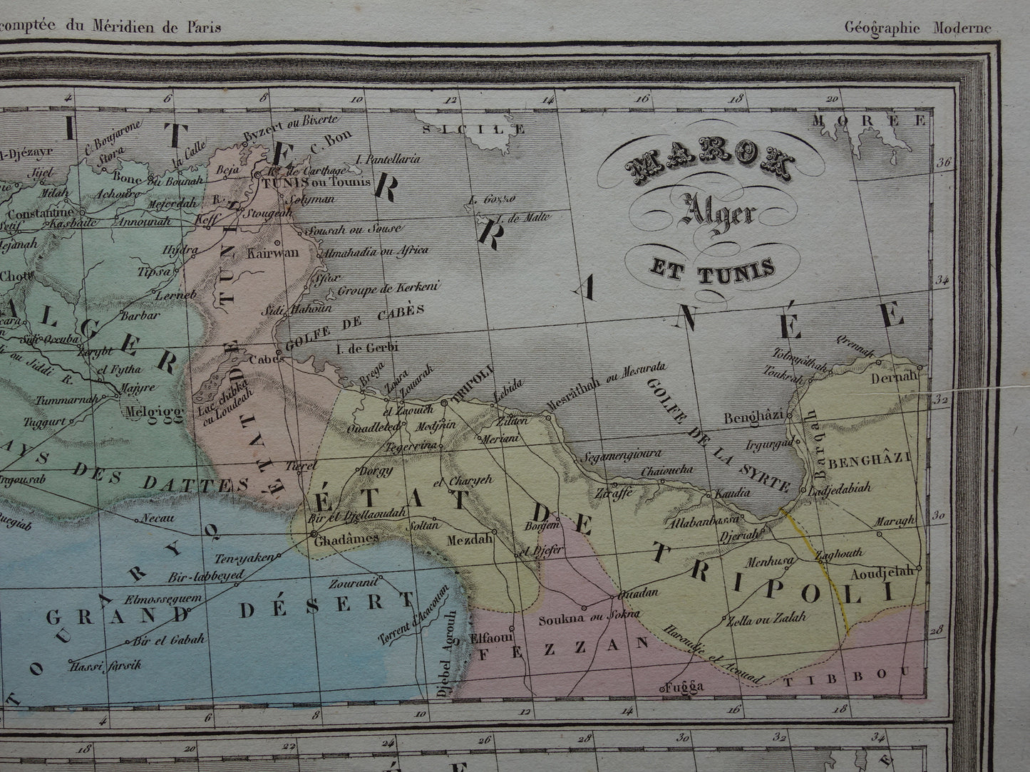 Antieke landkaart van Noord-Afrika uit 1838 originele oude kaart Marokko Algerije Tunesië Libië en Egypte