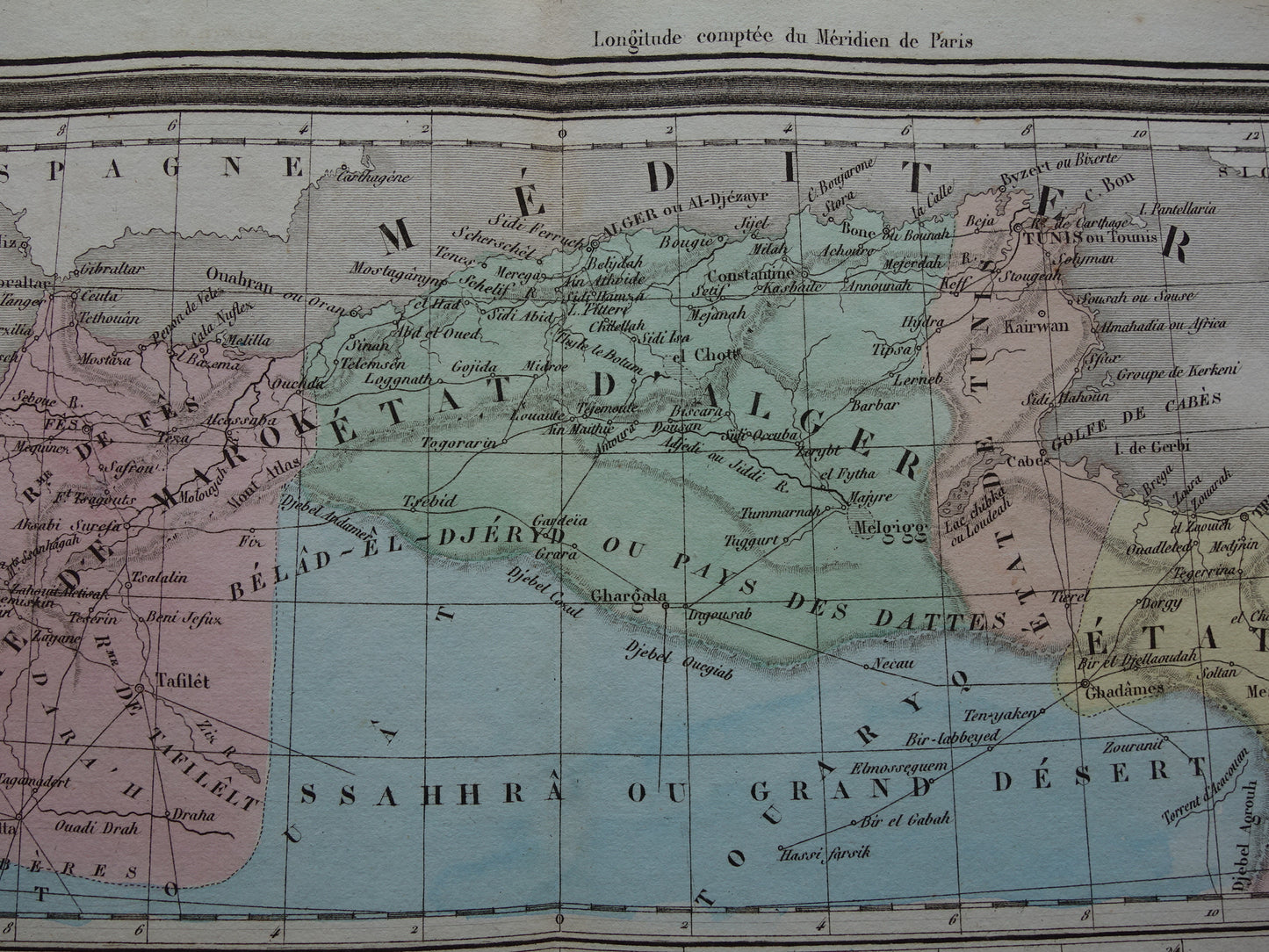 Antieke landkaart van Noord-Afrika uit 1838 originele oude kaart Marokko Algerije Tunesië Libië en Egypte