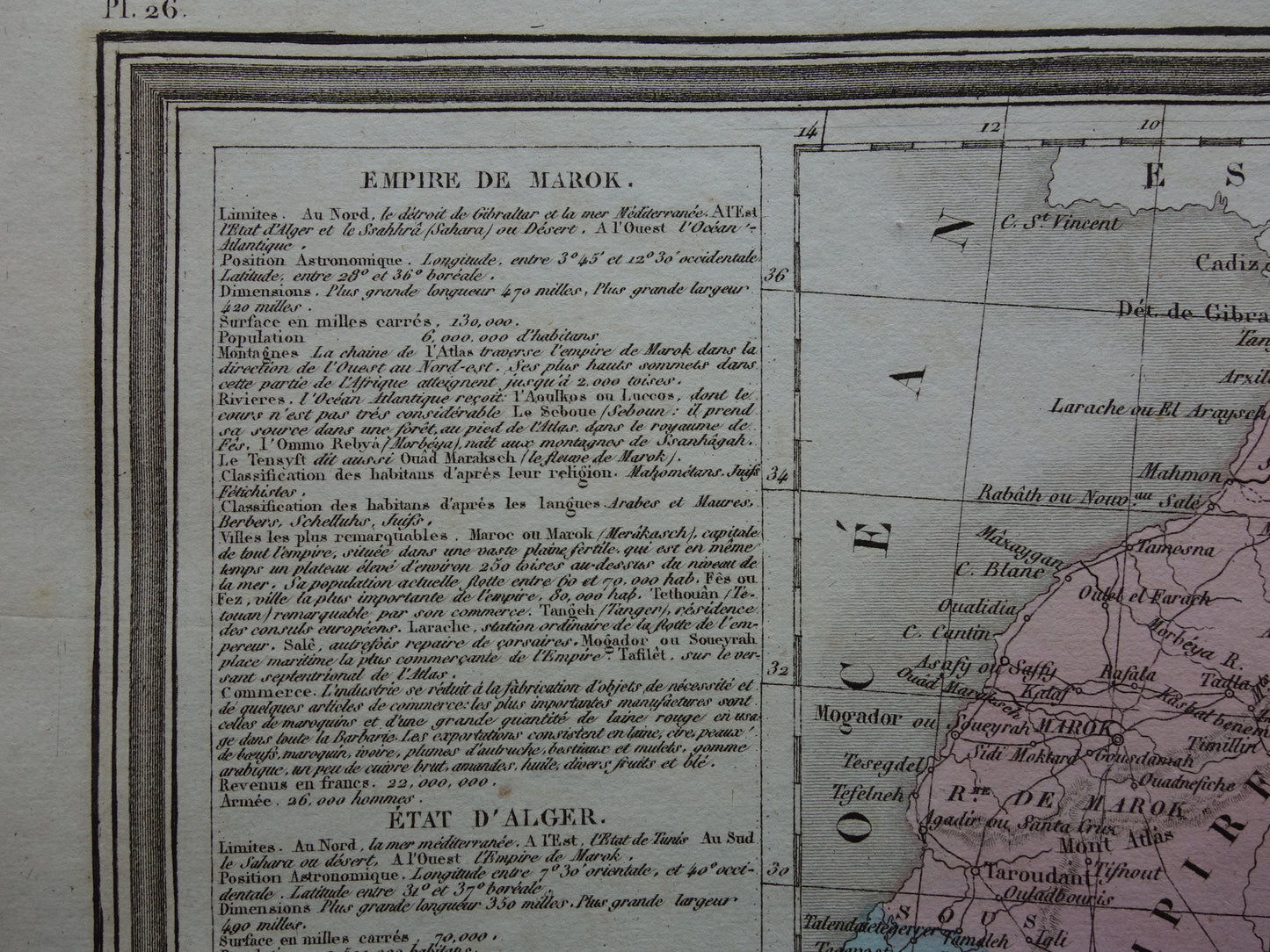 Antieke landkaart van Noord-Afrika uit 1838 originele oude kaart Marokko Algerije Tunesië Libië en Egypte