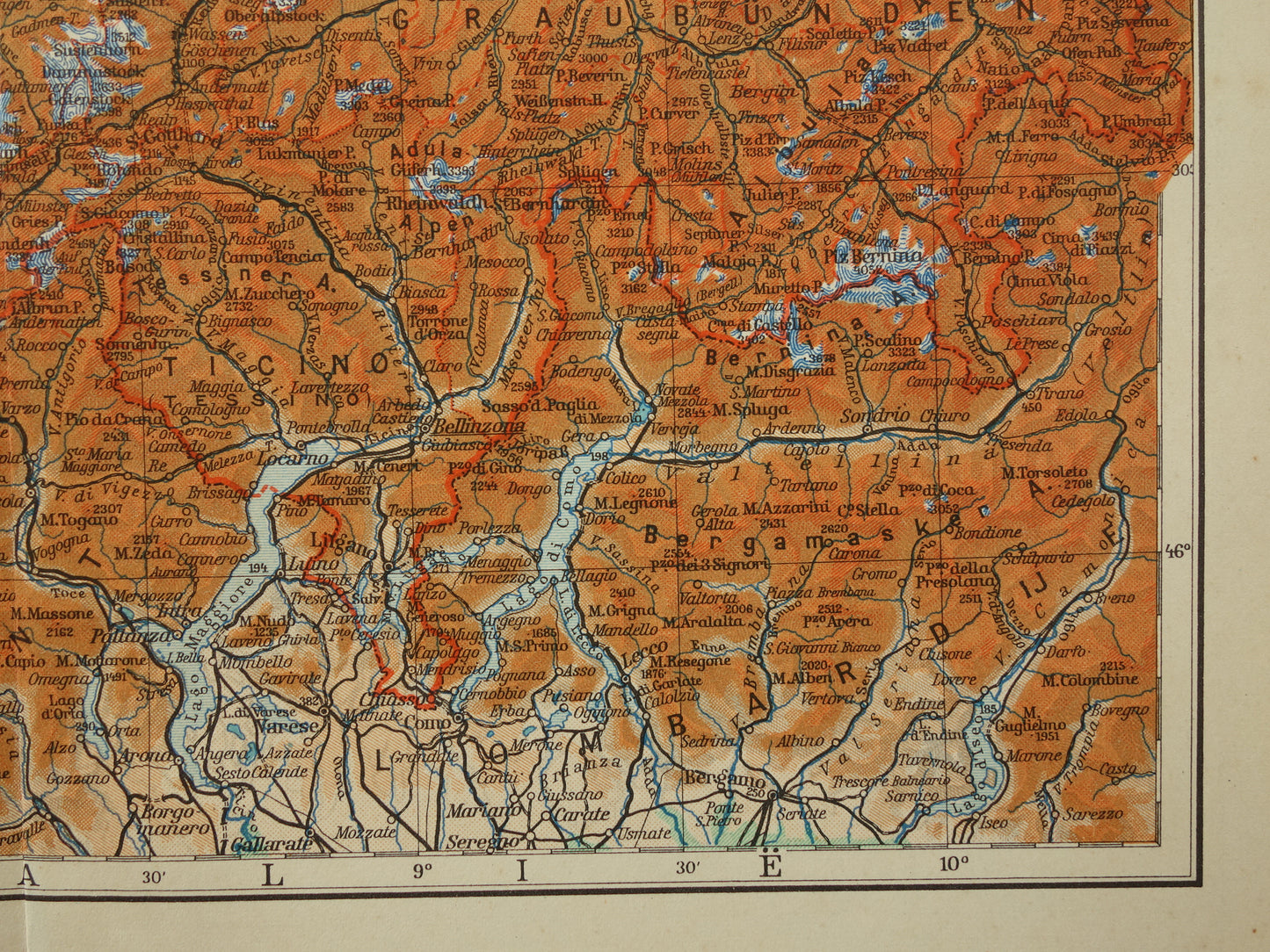 Oude kaart van Zwitserland uit 1938 originele Nederlandse vintage landkaart